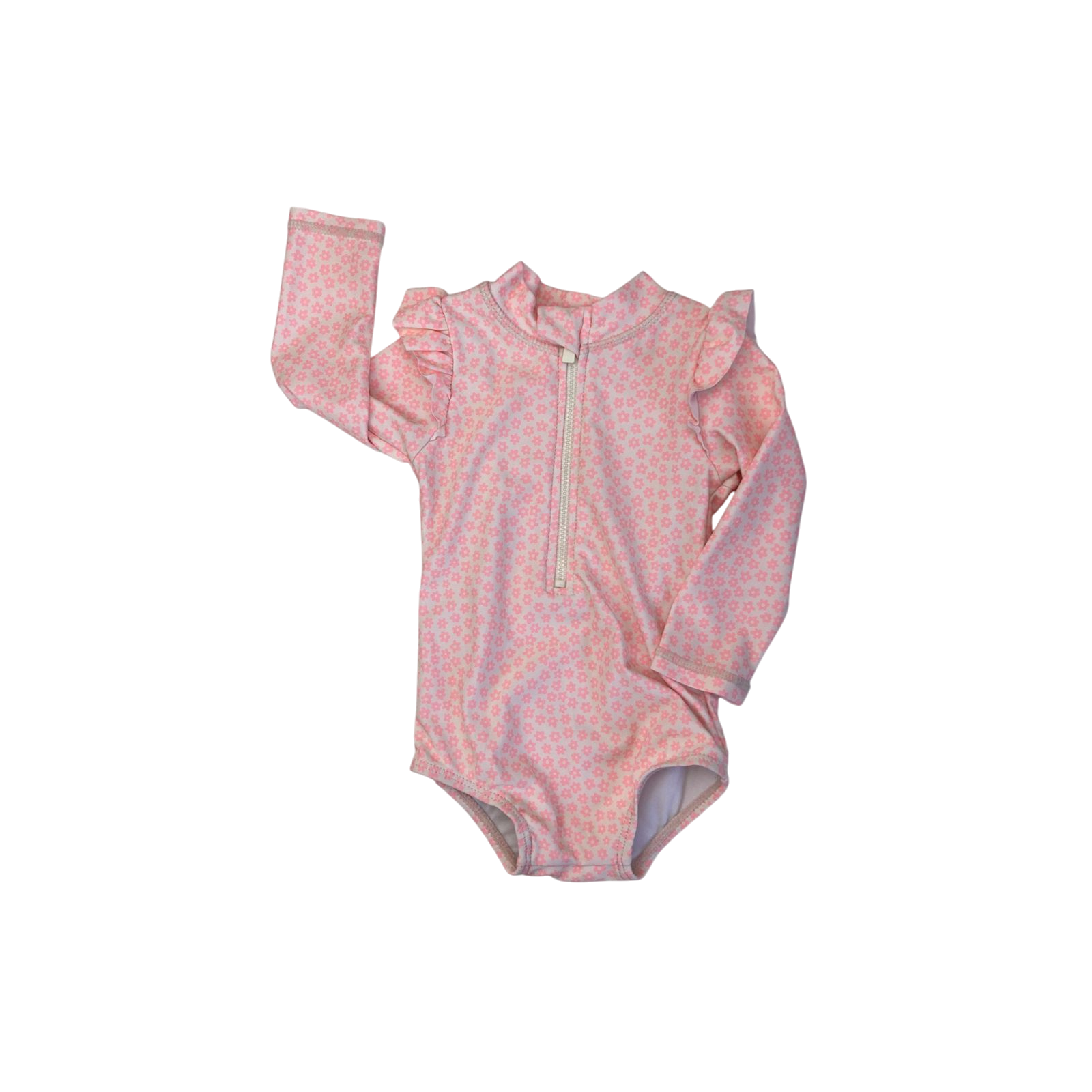 3-6M Cream & Neon Orange Daisy Swimsuit - Cotton On
