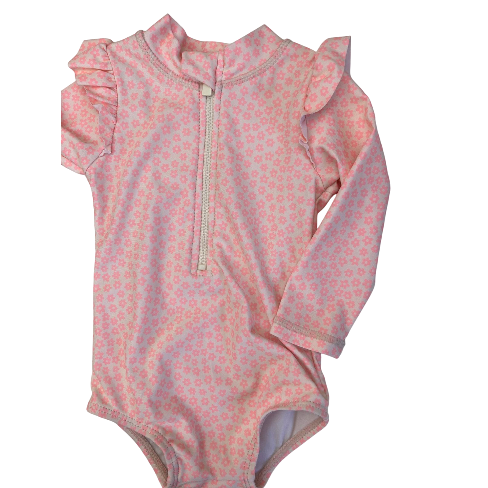 3-6M Cream & Neon Orange Daisy Swimsuit - Cotton On