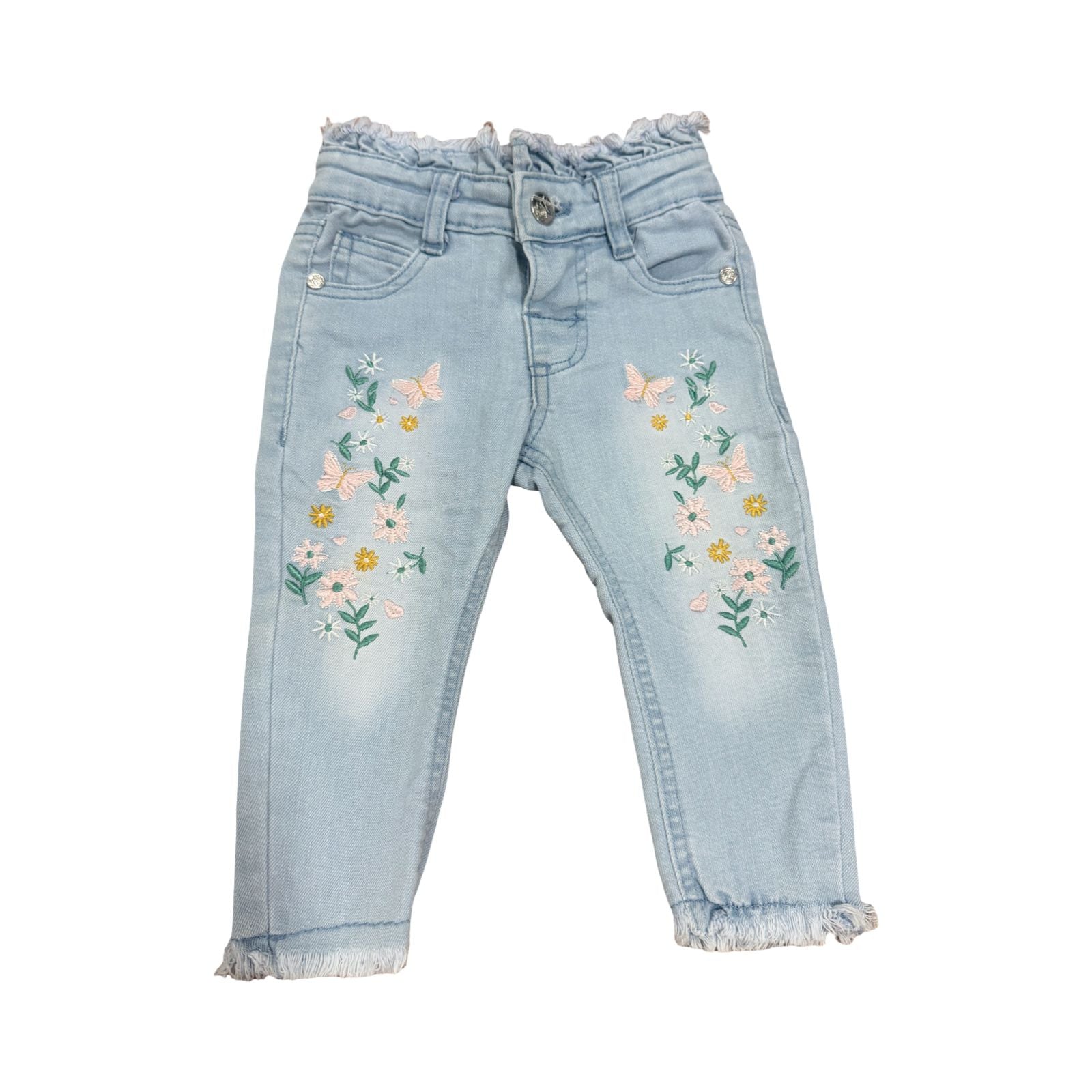 6-12M Denim Jean with Embroidered Floral Detail - Ackermans