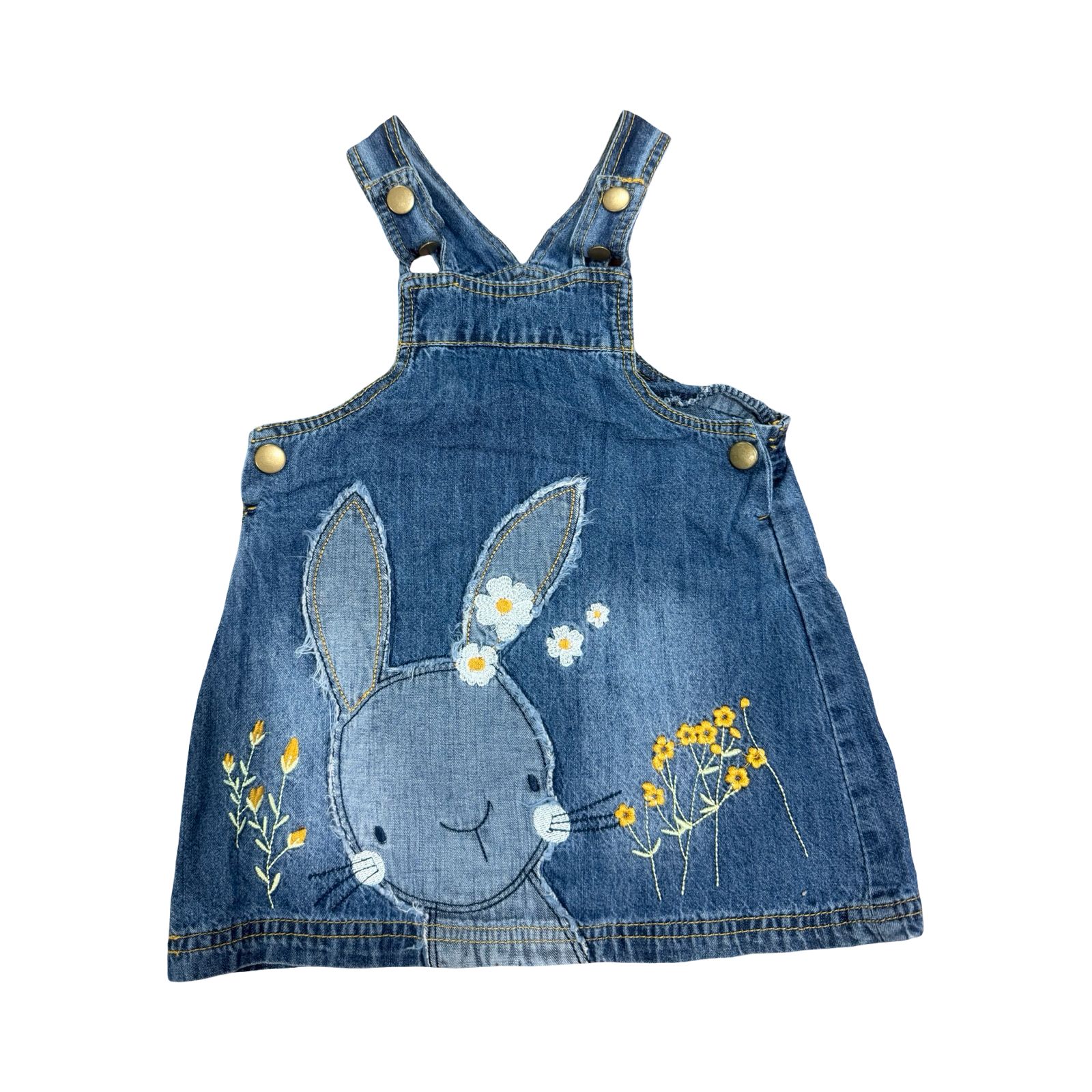 6-12M Denim Dress with Bunny and Flower Detail - Clicks