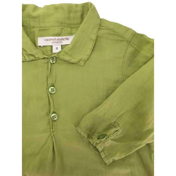 6M Green Half Button Shirt - Caramel Baby & Child London