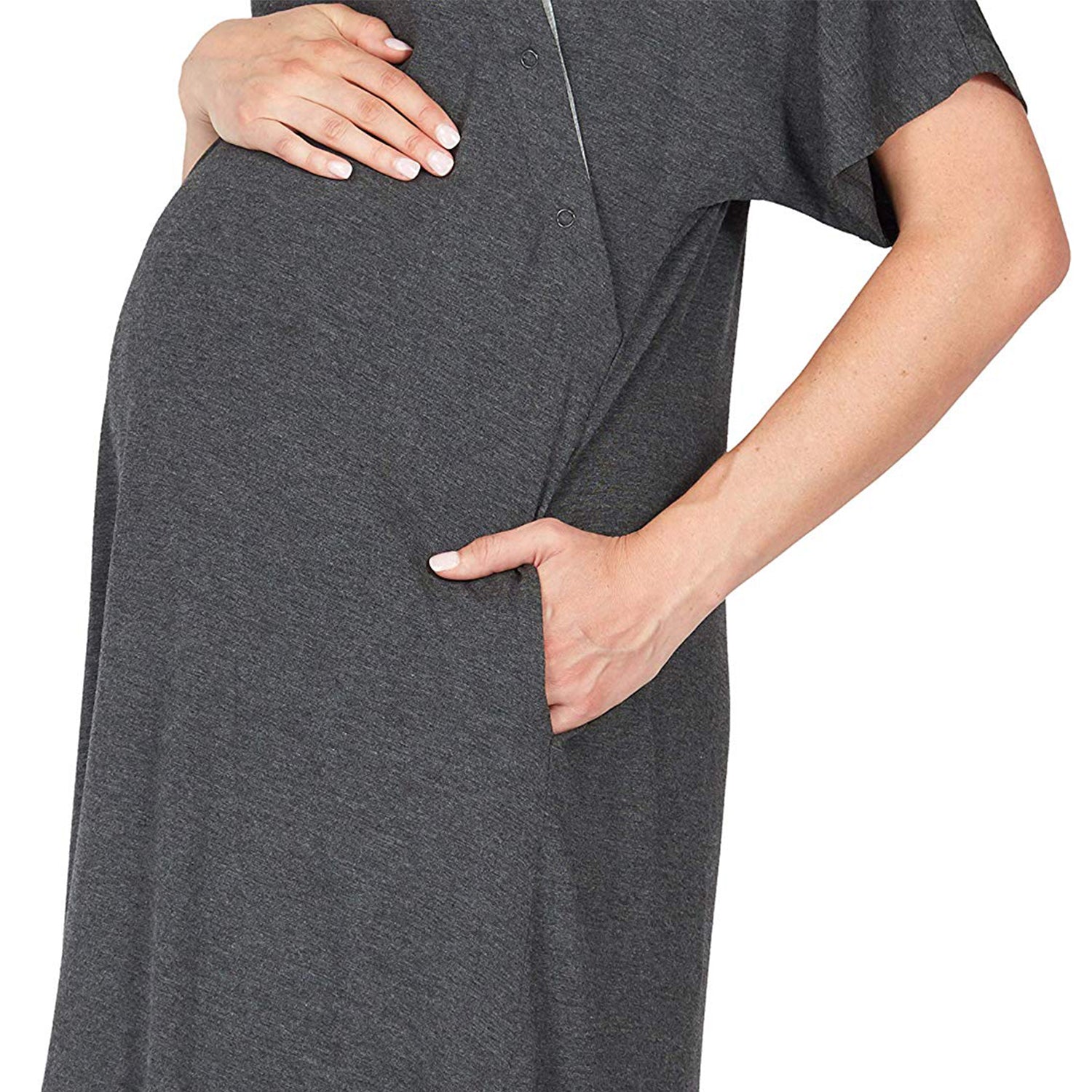 One Size - Dark Grey Viscose Maternity & Nursing Labour Gown - Frida