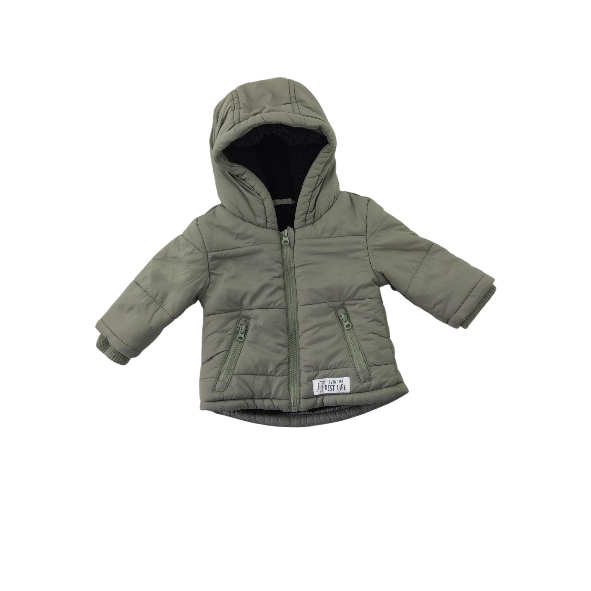 1-3M Khaki Green Fleece Lined Puffer Jacket - Woolworths