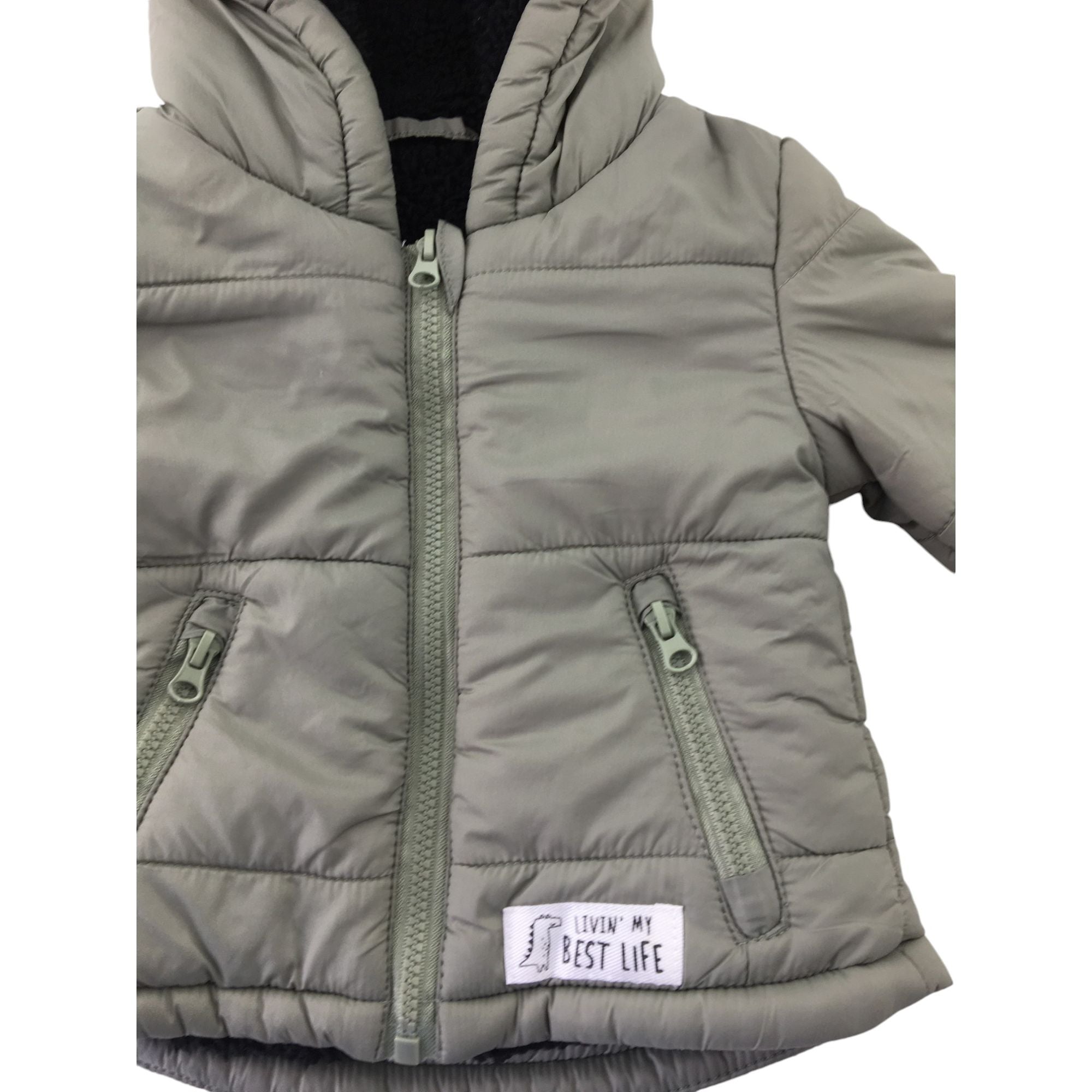 1-3M Khaki Green Fleece Lined Puffer Jacket - Woolworths