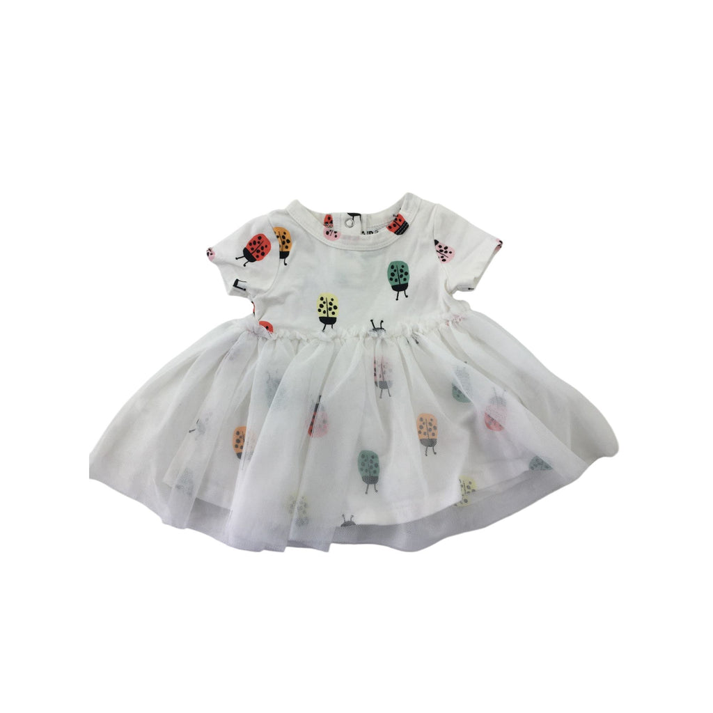 0-3M Cream Ladybug Tulle Romper Dress - Cotton On