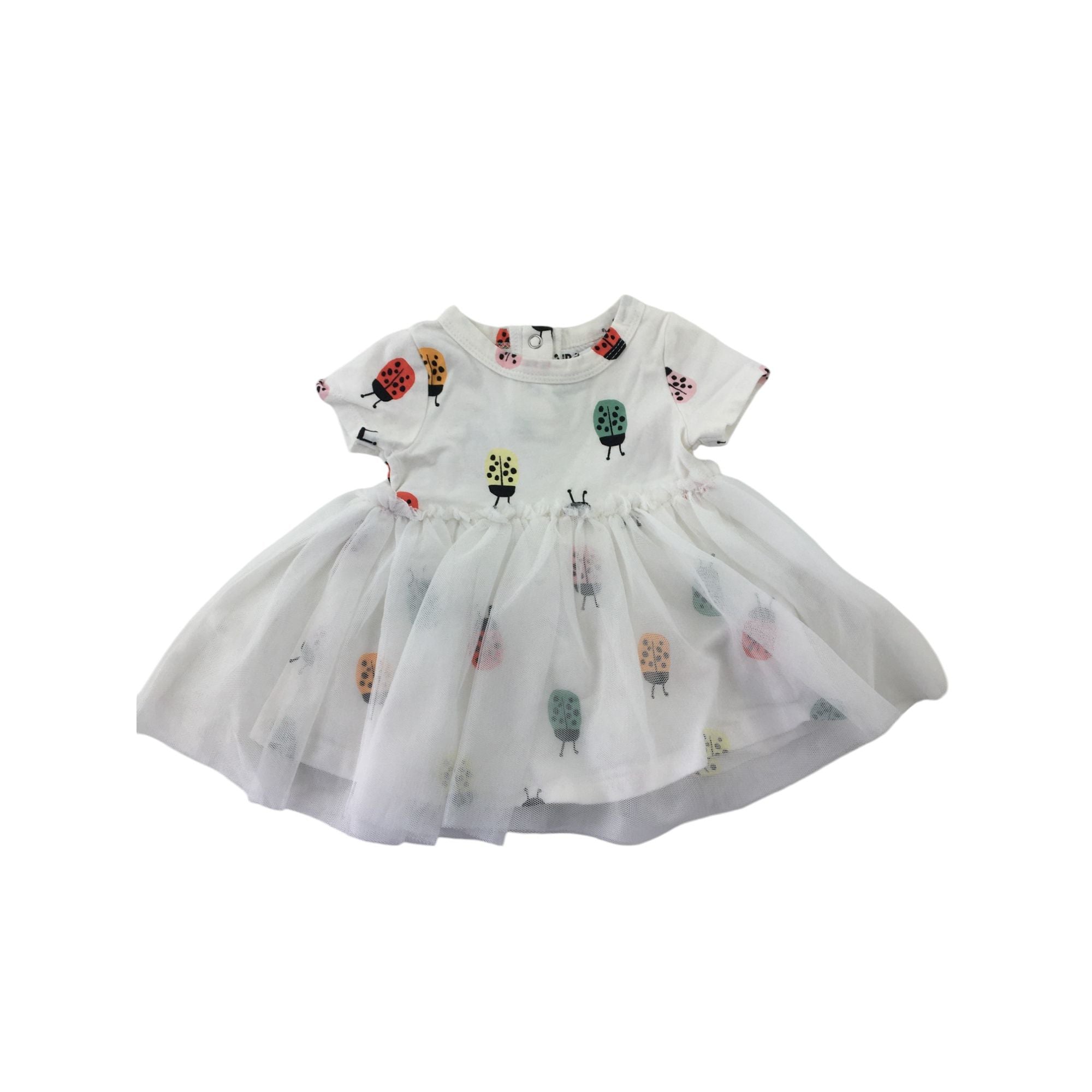 0-3M Cream Ladybug Tulle Romper Dress - Cotton On