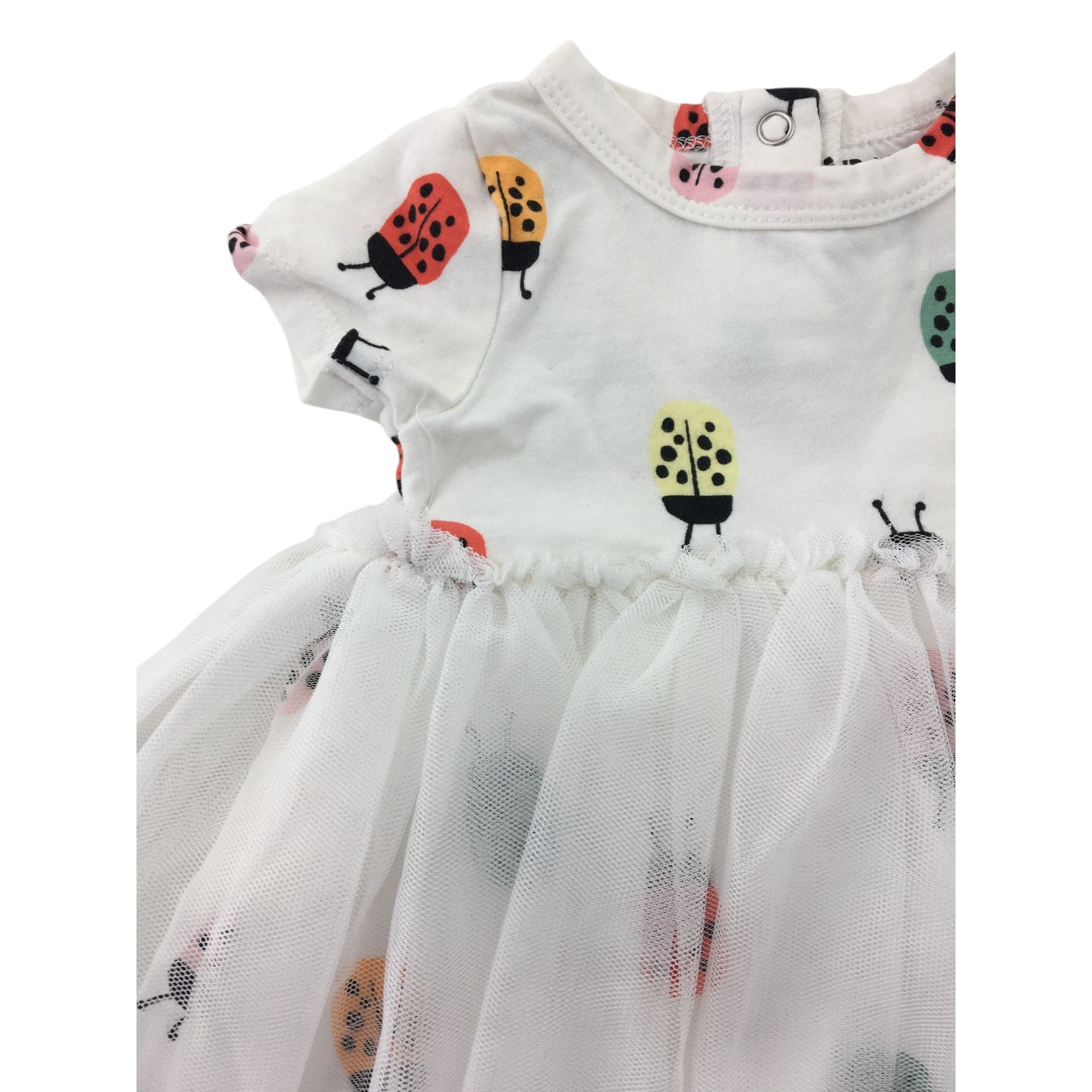 0-3M Cream Ladybug Tulle Romper Dress - Cotton On