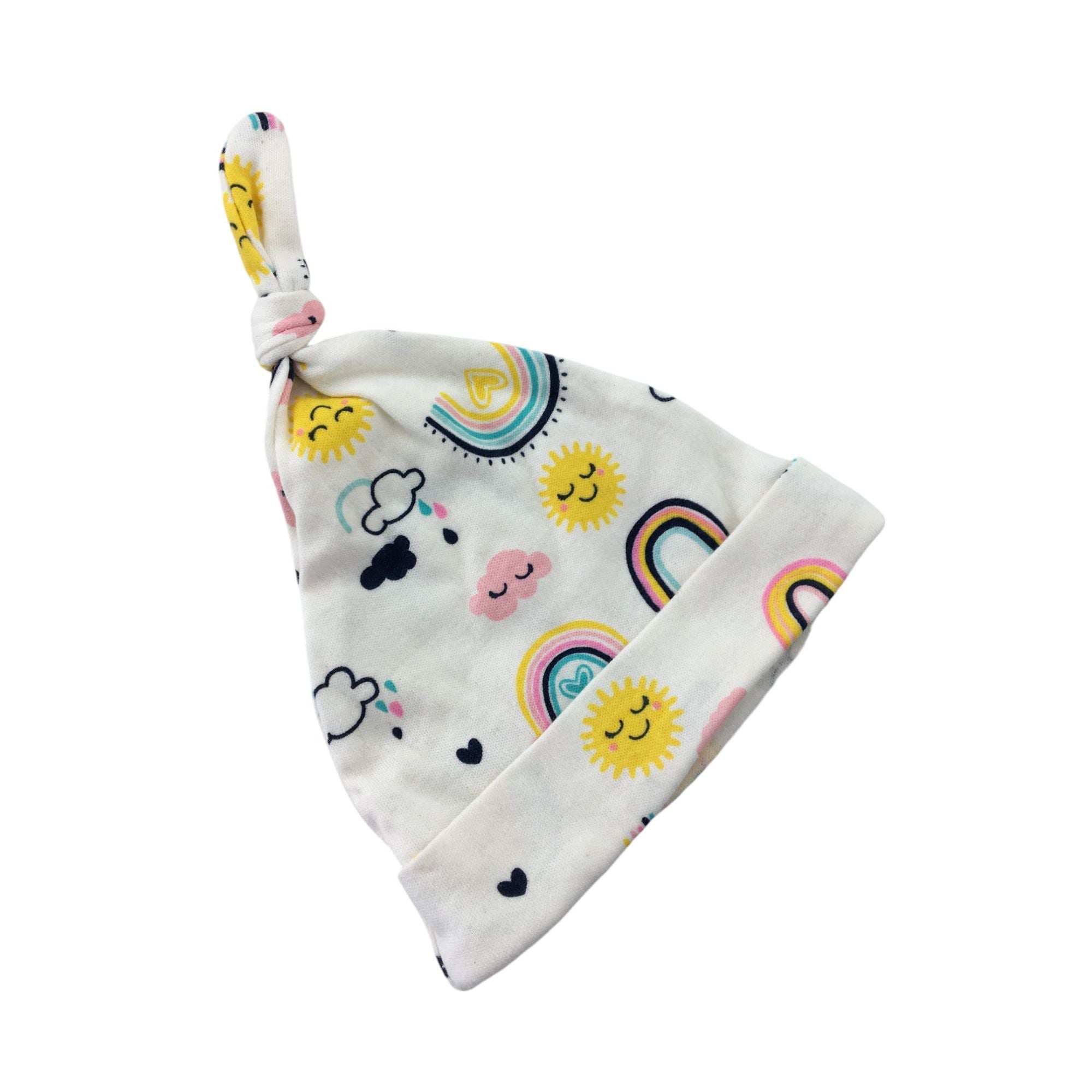 0-6M Cream Weather Icon Knot Beanie - OneTwoThree