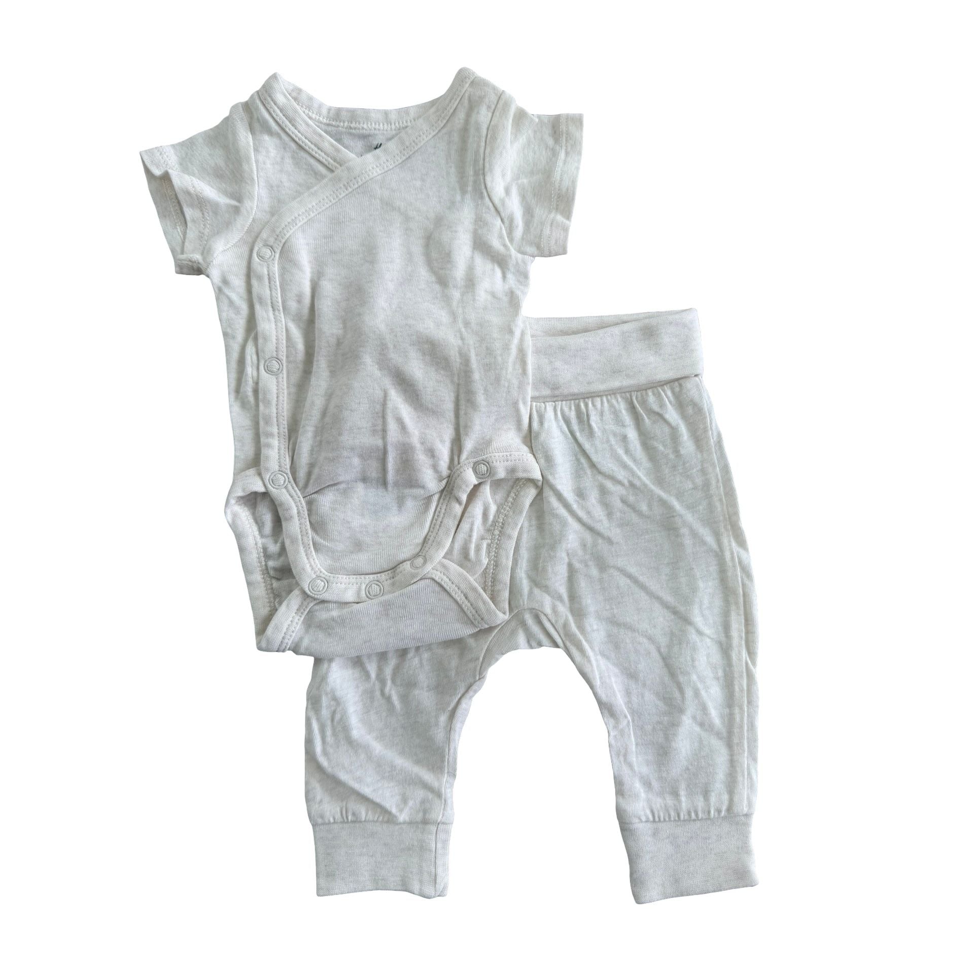 0-1M Beige melange organic cotton bodysuit & leggings - H & M