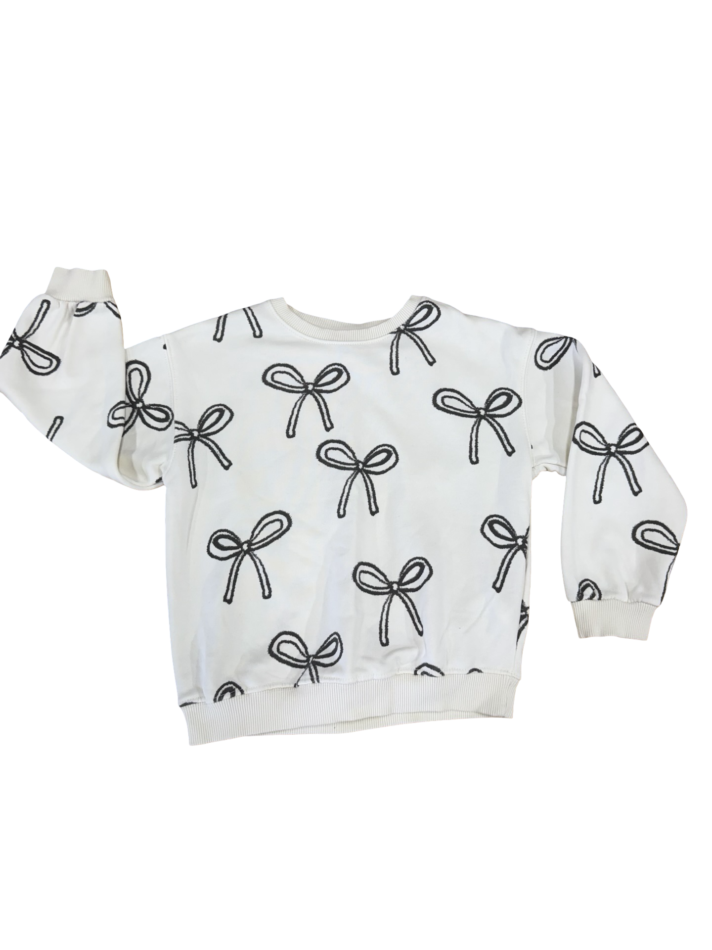 5-6Y Cream & Grey bow detail sweater - Zara