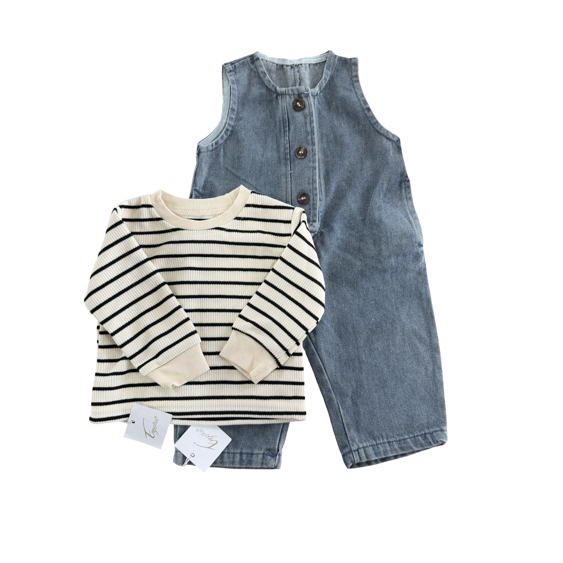 6-12M NEW dungaree & striped long sleeve top - Engepapa