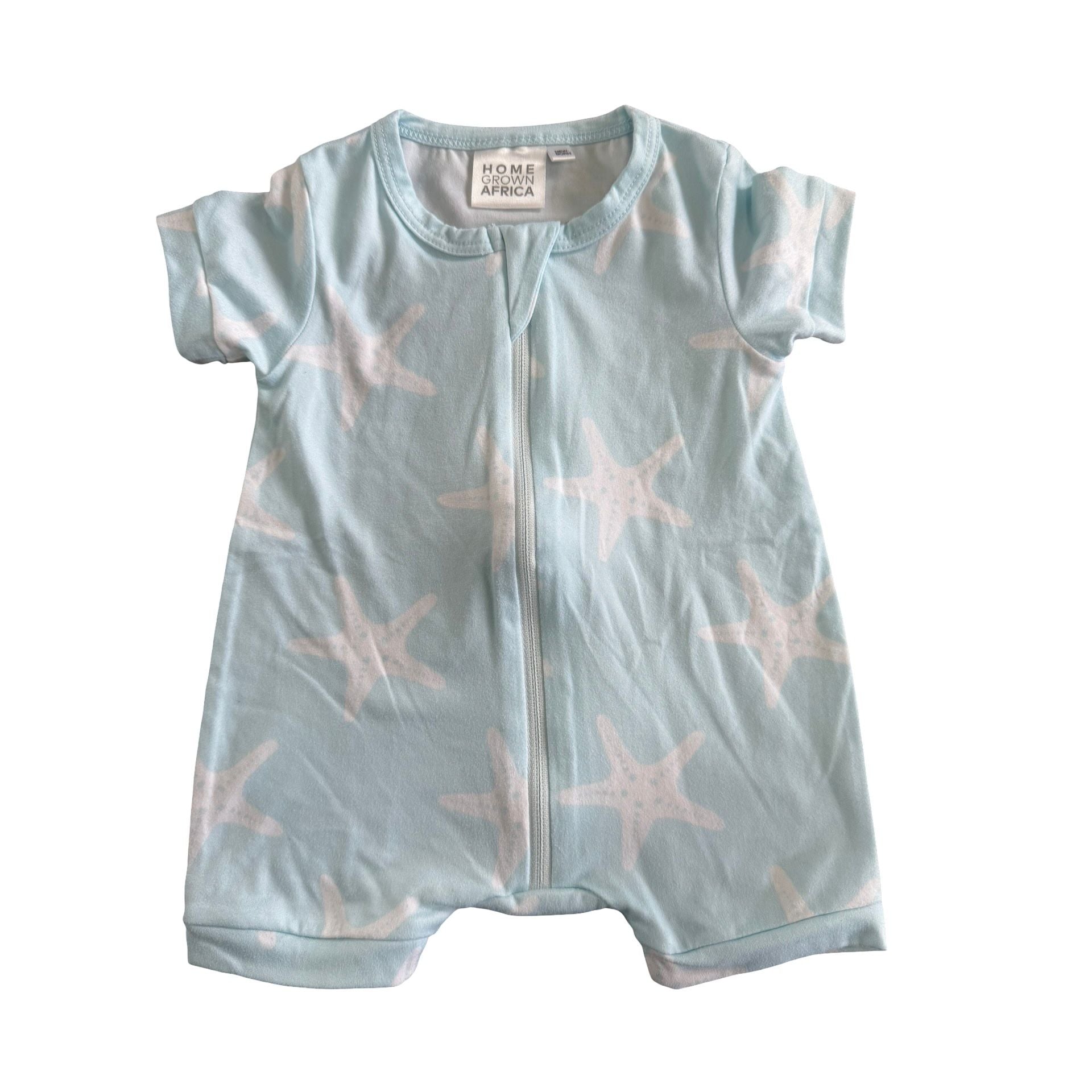 Newborn Light blue & white starfish zip romper - Home Grown