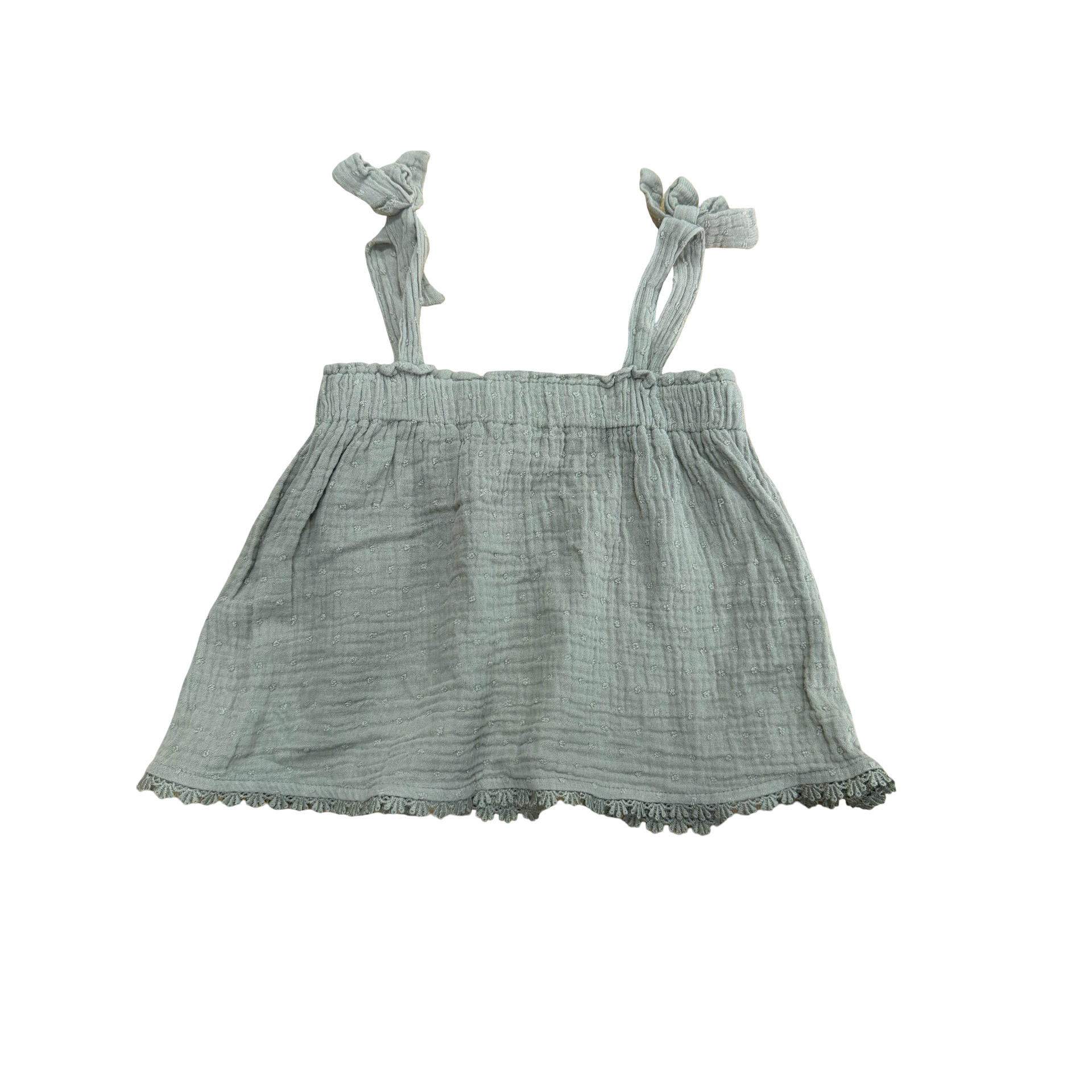 5-6 Sage green cotton top with straps - R & B Organics