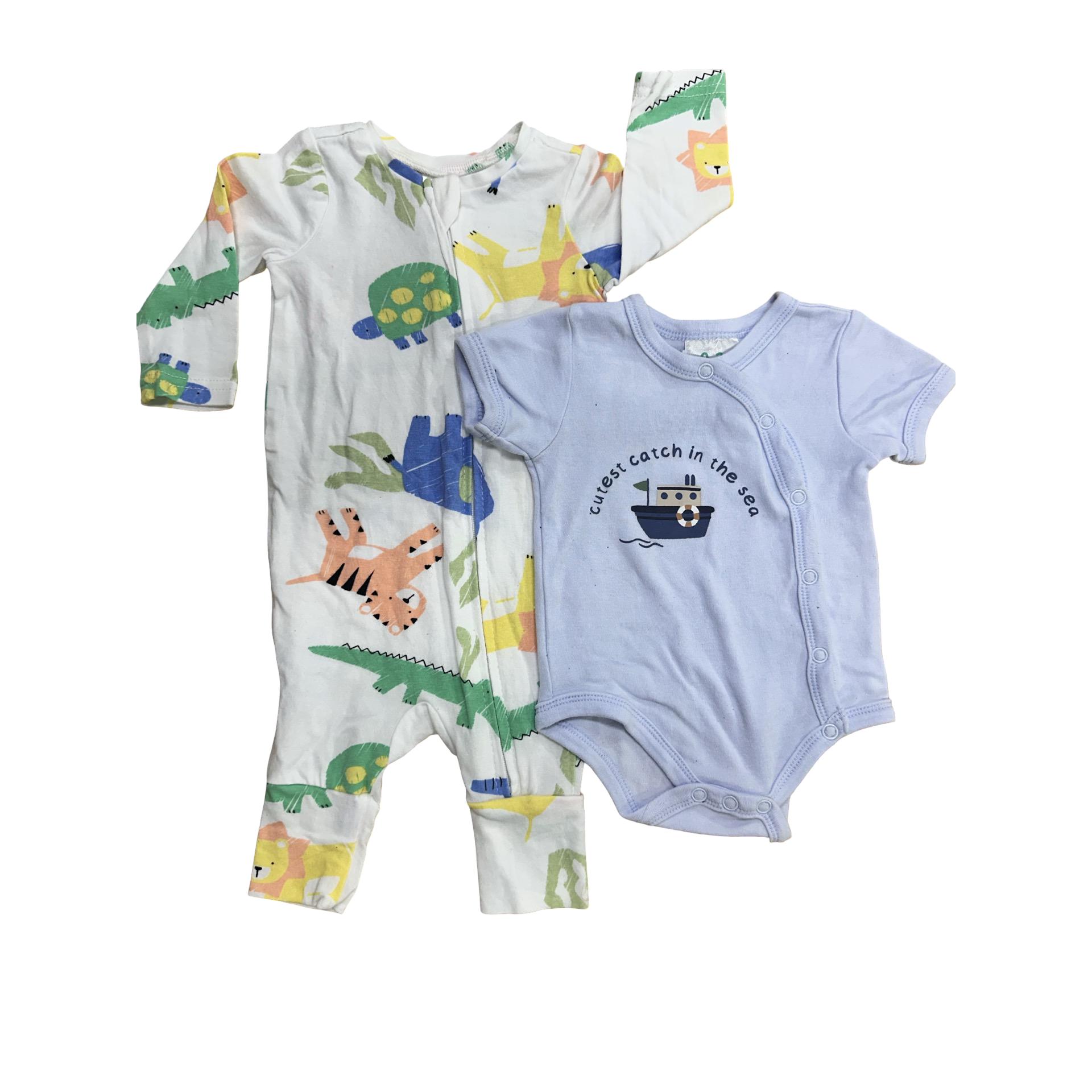 0-3M 2pc Animal onesie & light blue bodysuit - Cuddlesome