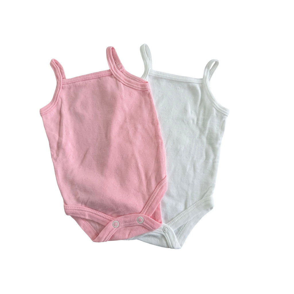 Newborn NEW Pink & White strappy pointelle bodysuits - Woolworths