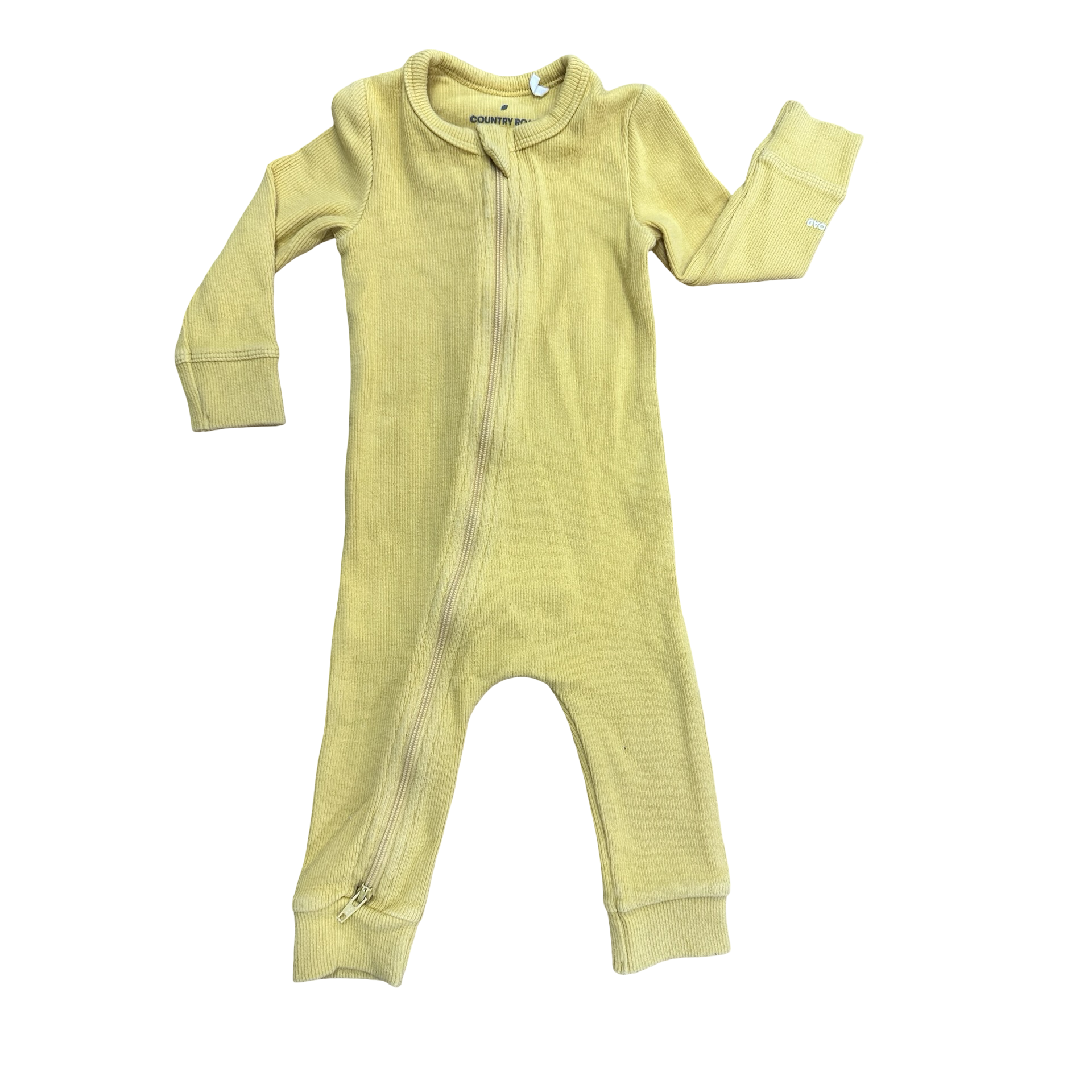 0-3M Mustard yellow ribebd onesie with zip - Country road
