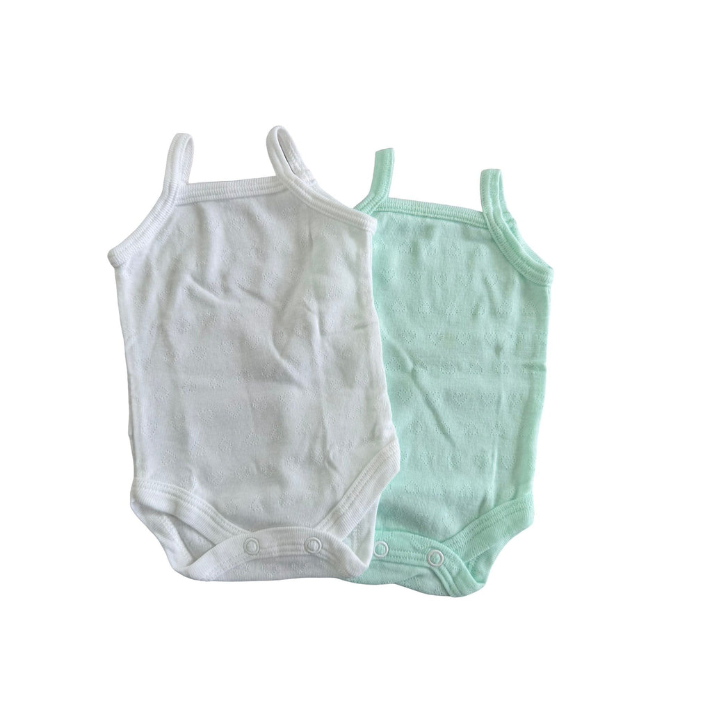 NEW Prem mint green & white strappy pointelle bodysuits - Woolworths