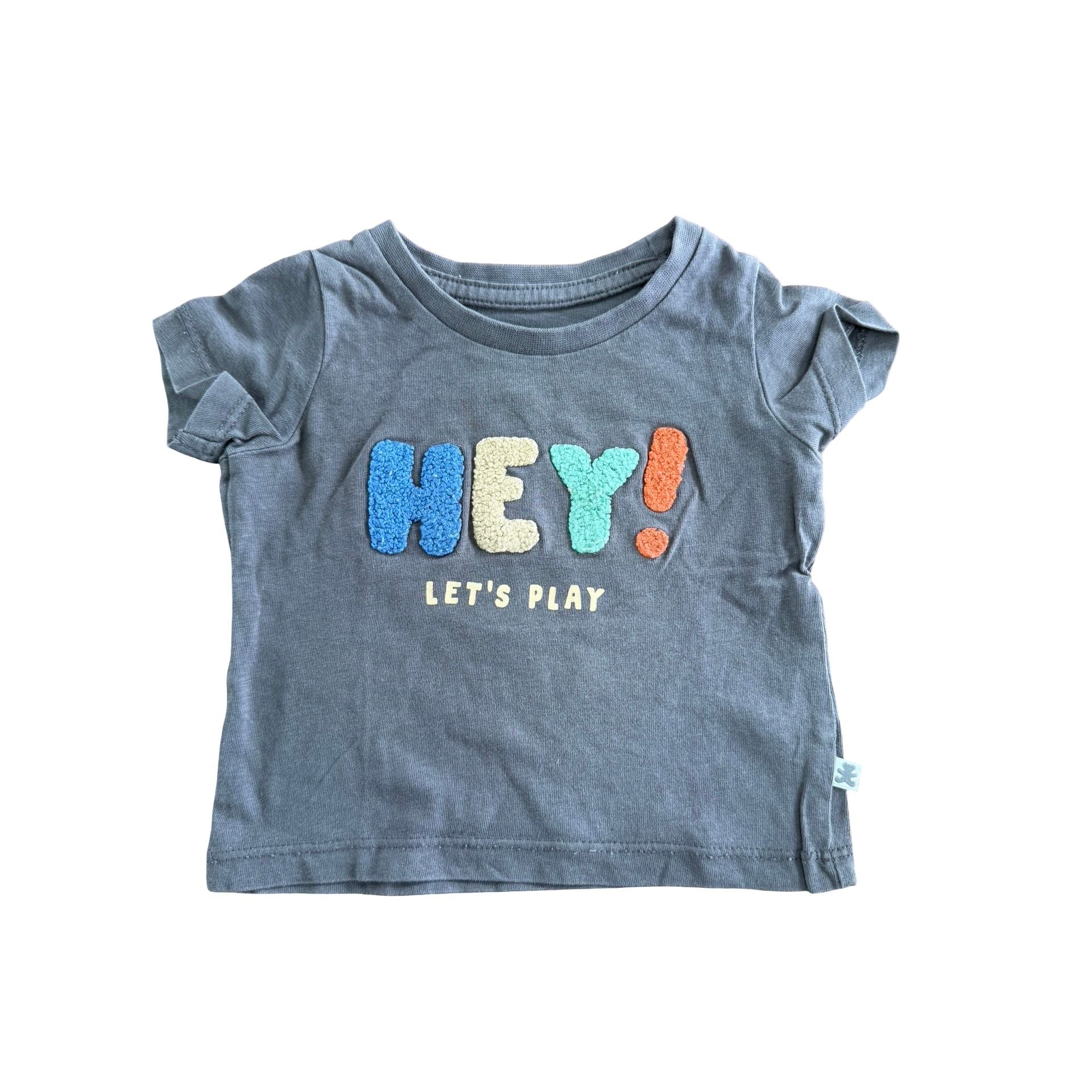 1-3M Grey tufted "Hey!" t-shirt - Woolworths
