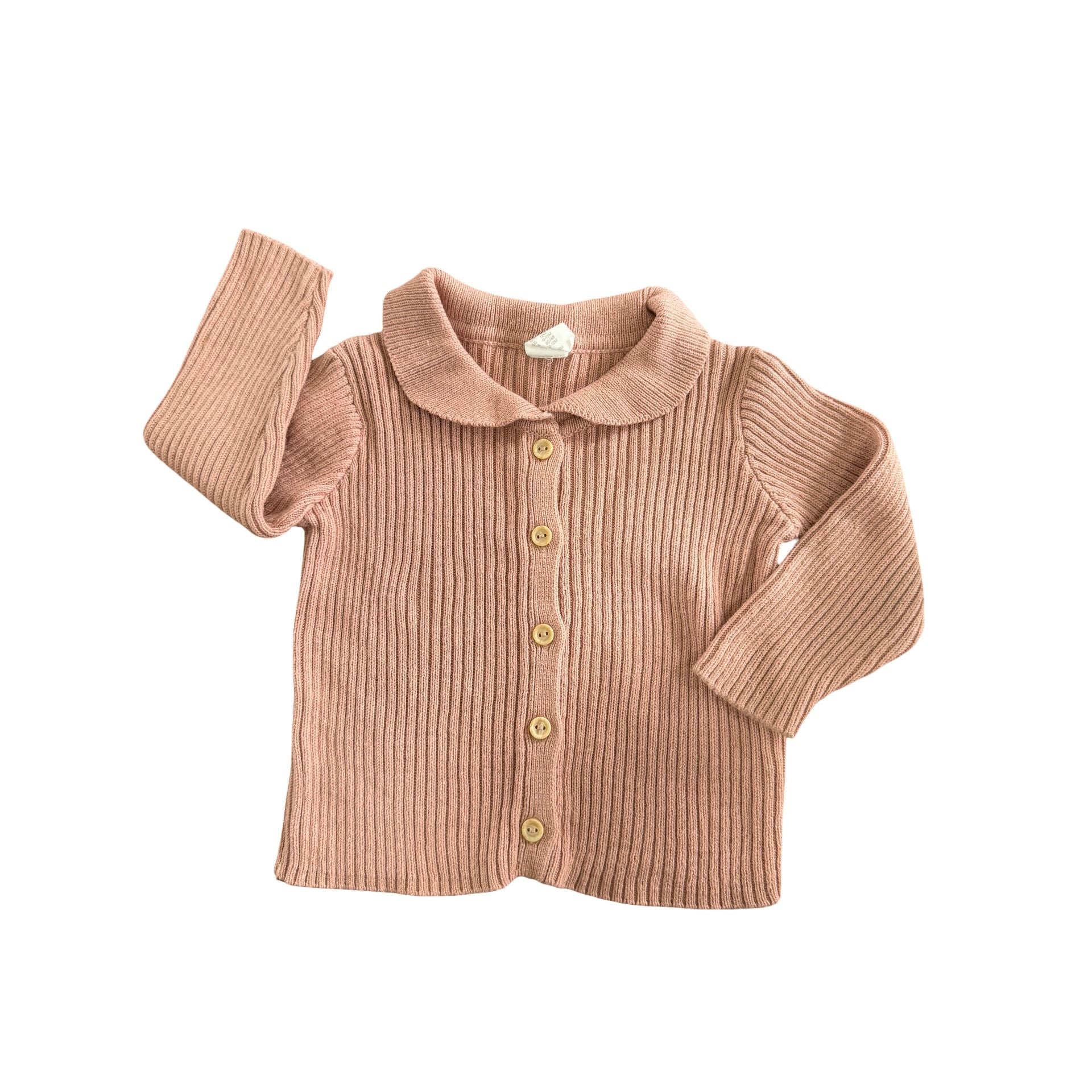 9-12M Dusty rose ribbed knitted cardigan - H & M