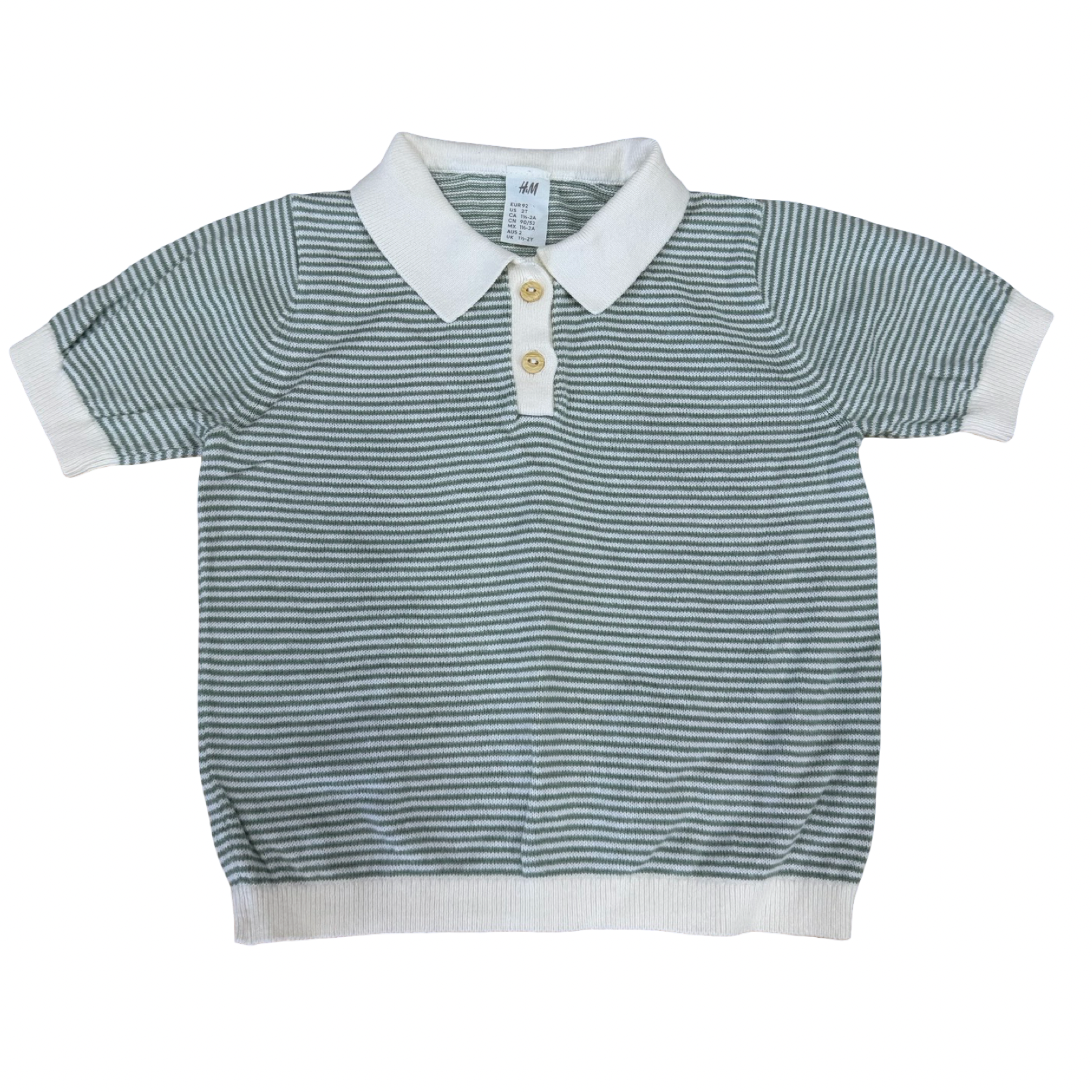 1-2Y Green & cream knitted golf shirt - H & M