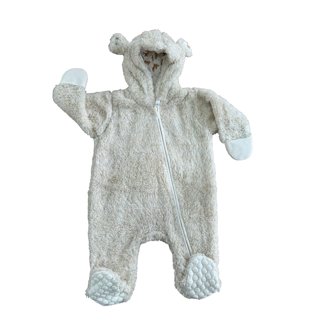 1-3M NEW beige melange fleece zip onesie - Woolworths