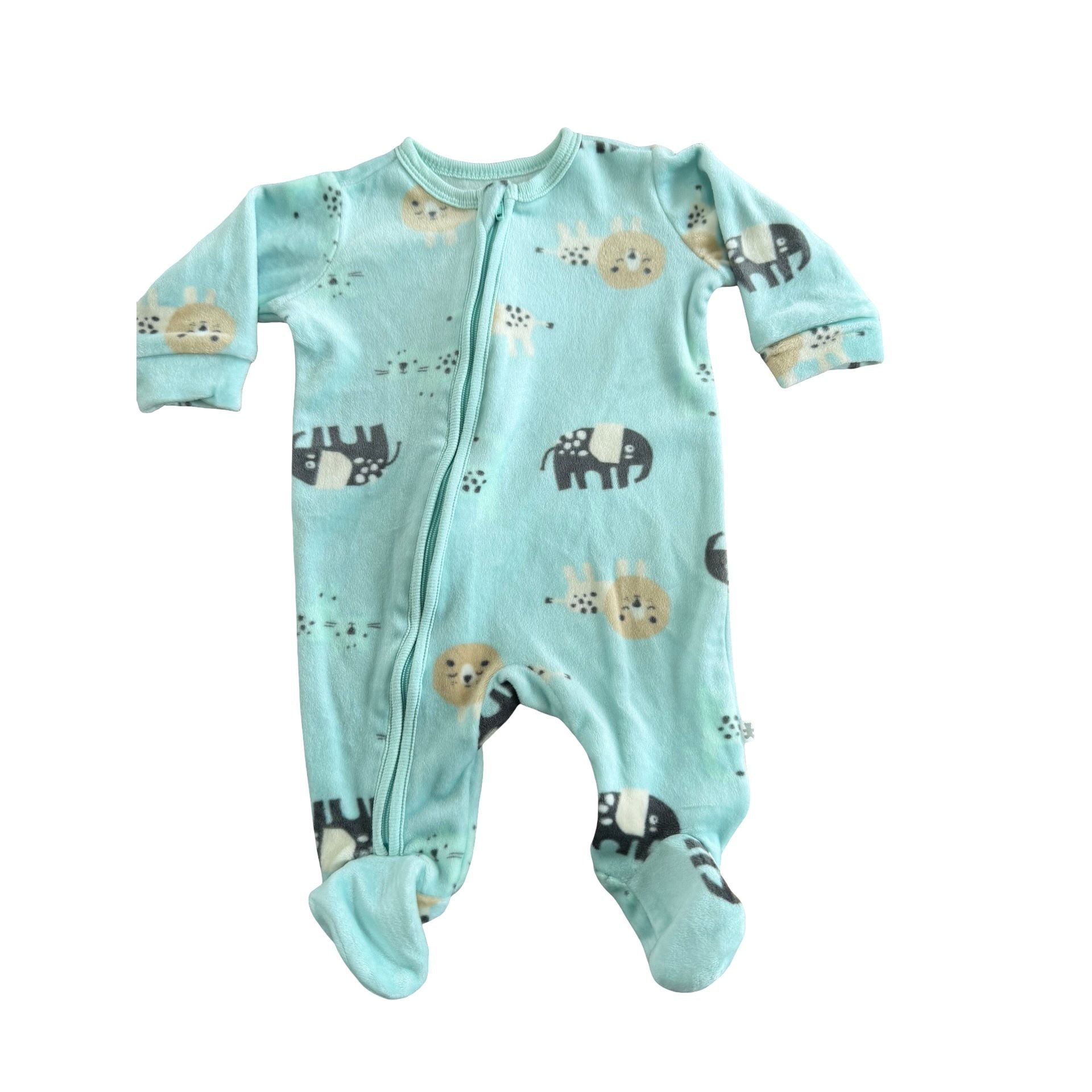 Newborn Light blue animal velour zip onesie - Woolworths