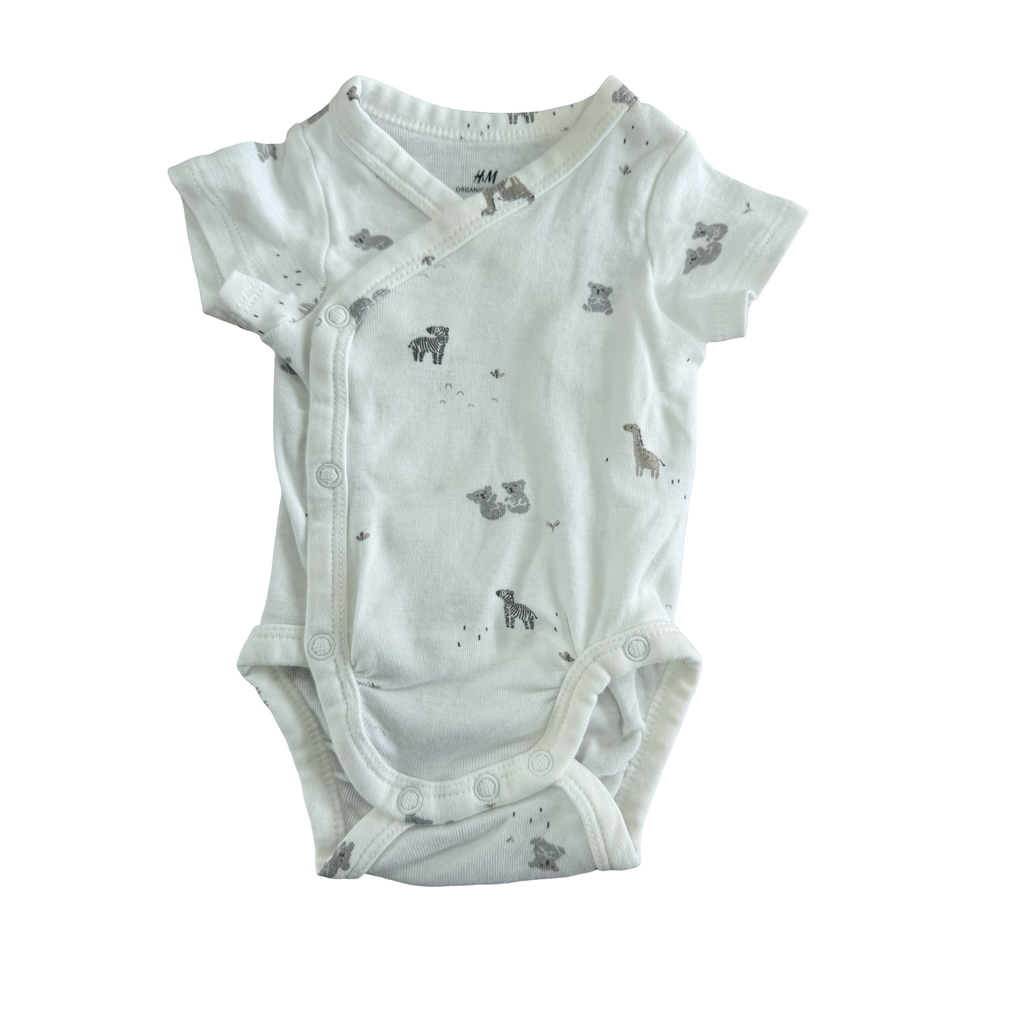 0-1M Bodysuit with animals grey & White - H & M