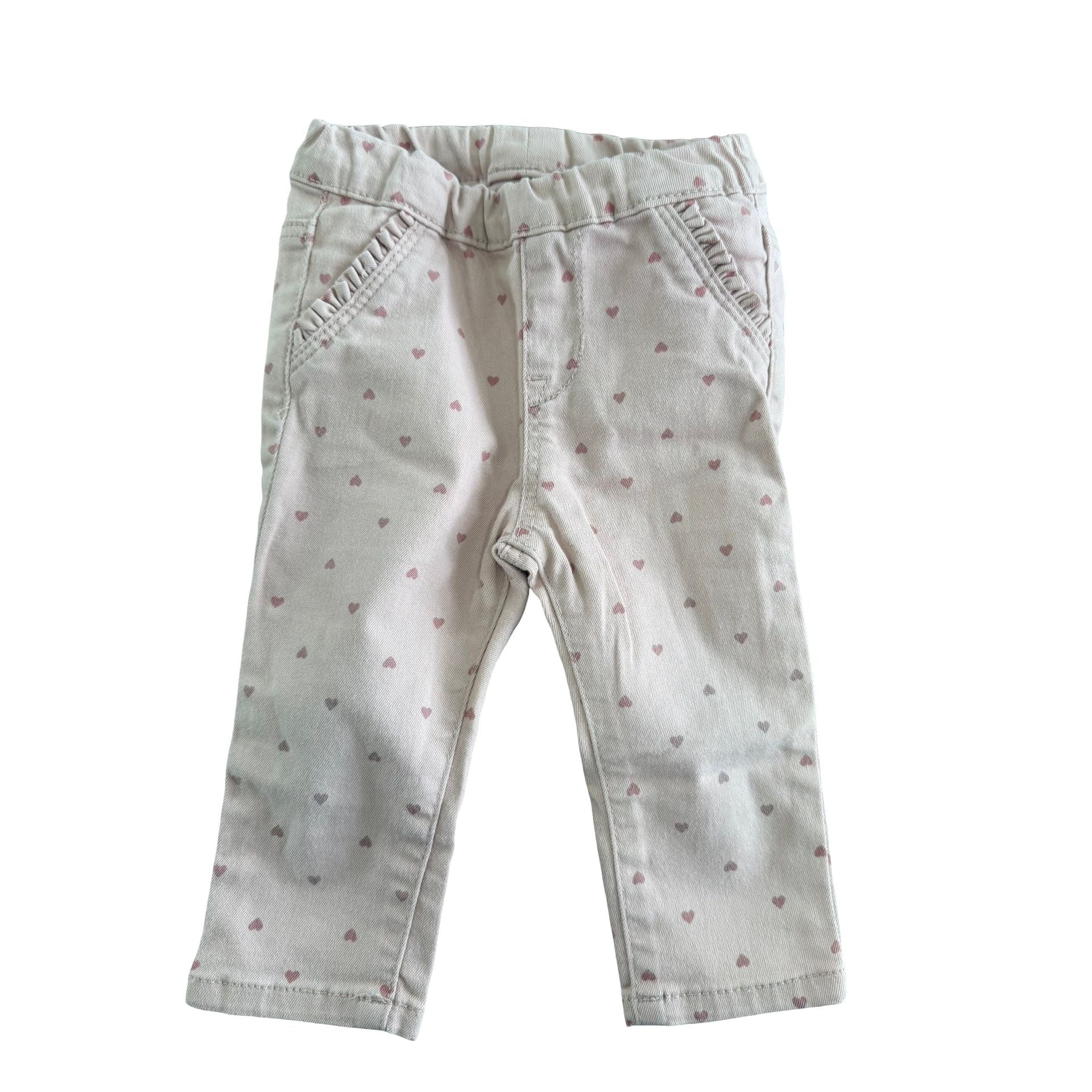 4-6M Pink denim with mini hearts - H & M