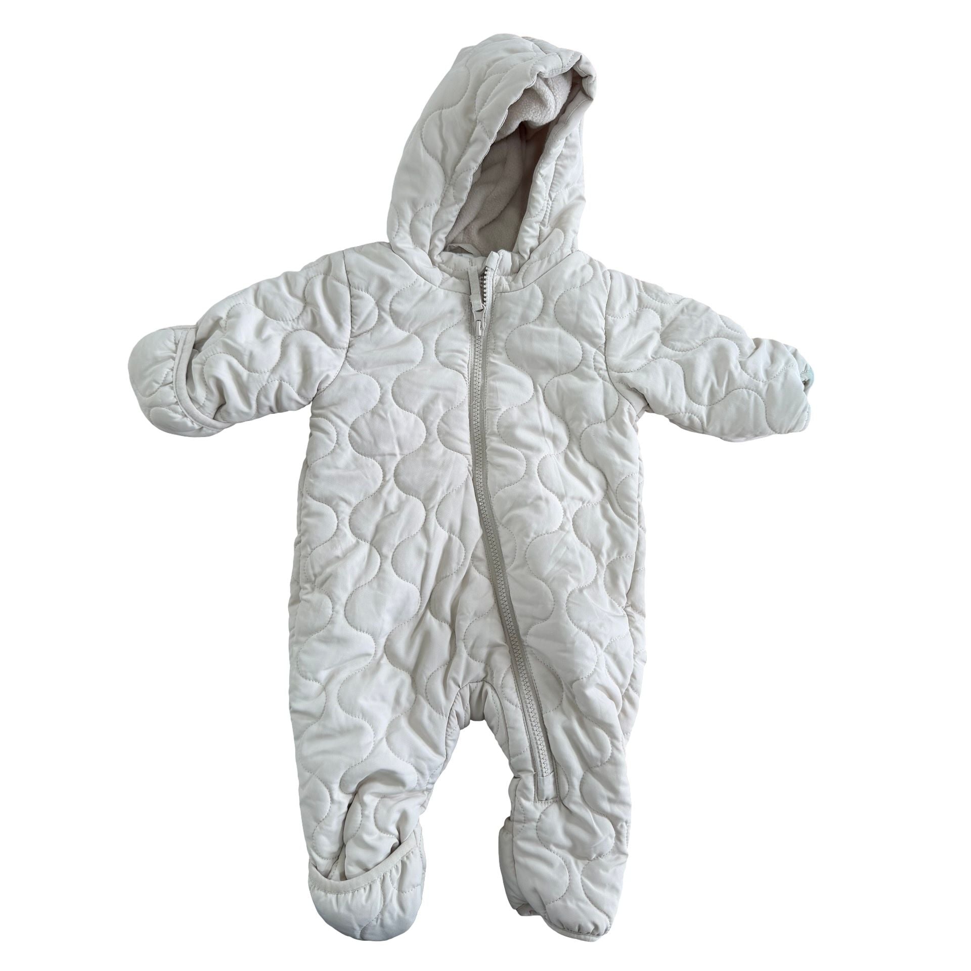 2M Beige fleece lined snowsuit zip onesie - H & M