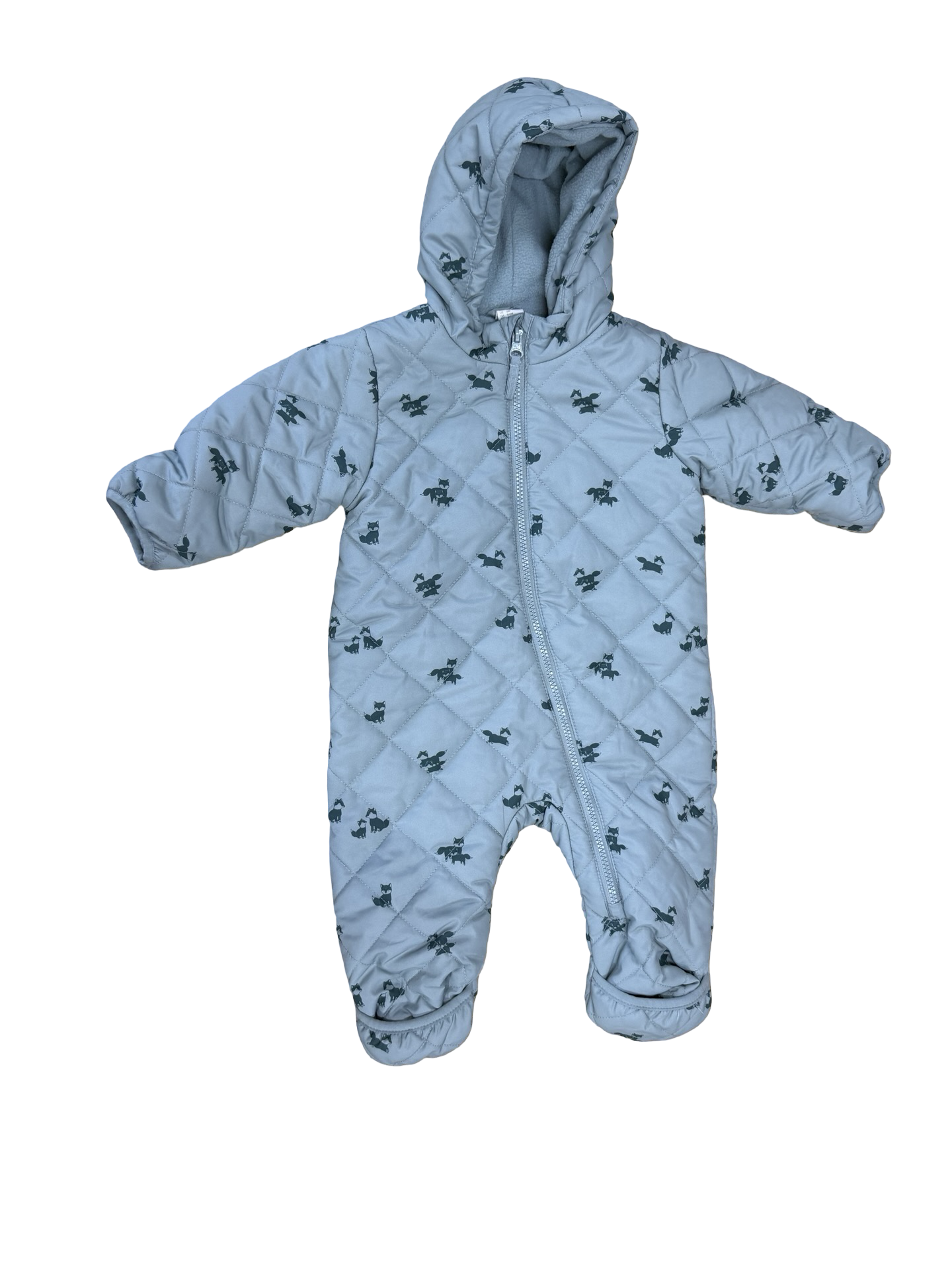 3-6M Sage Green fox puffer onesie - H & M