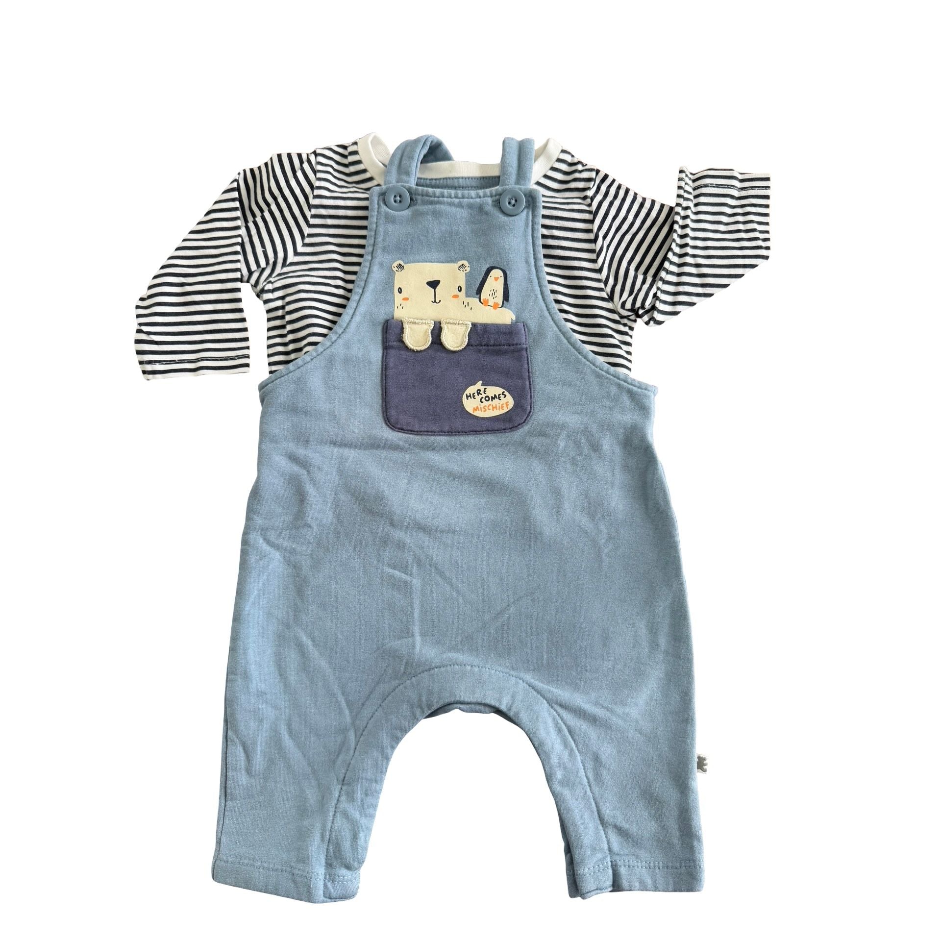 1-3M Blue & Navy bear overall & stripe t-shirt - Woolworths