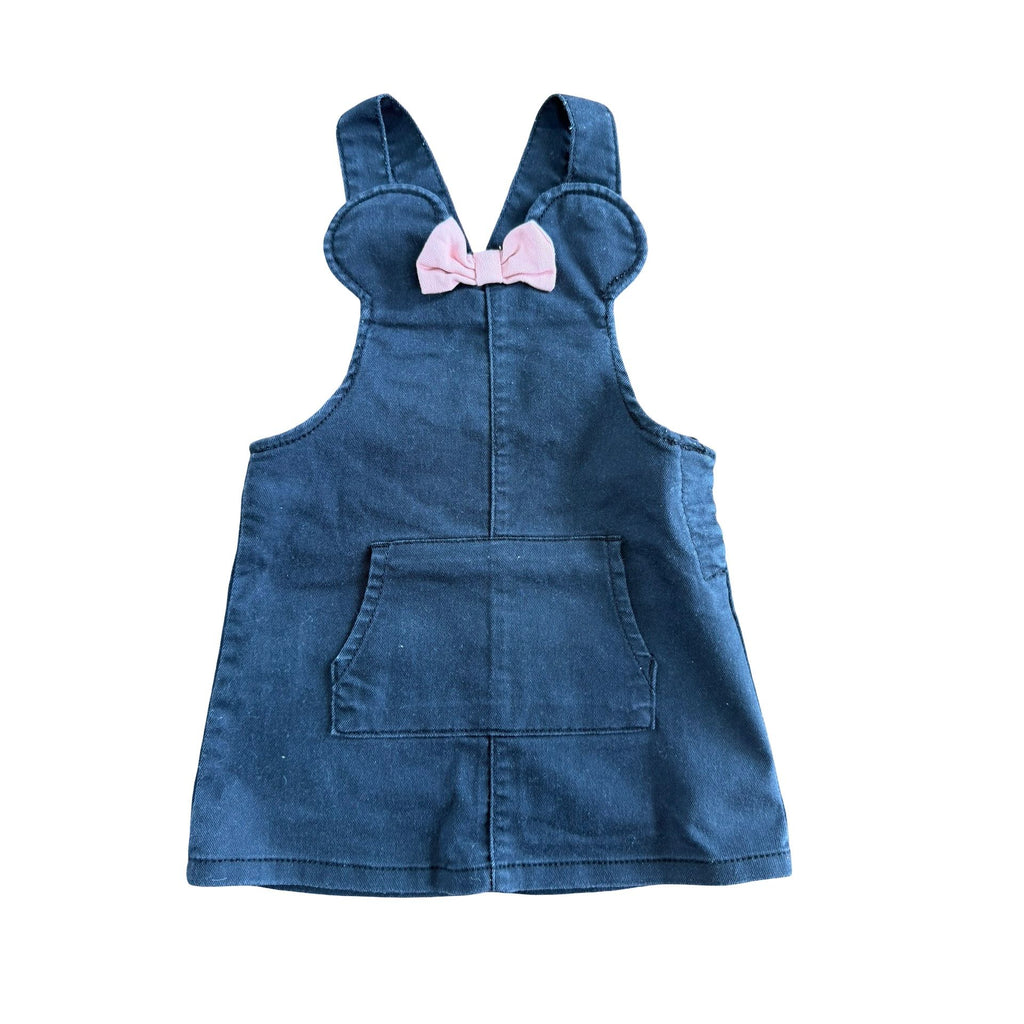9-12M Black & Pink bow denim Minnie Mouse dungaree dress - H & M