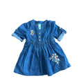 12-18M Dark blue embroidered denim easy waist tunic dress - Ackermans