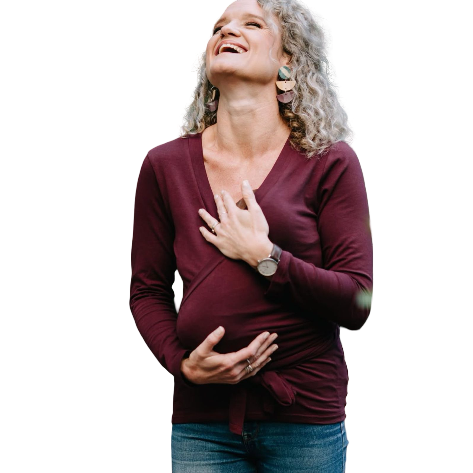 Large Maroon Maternity Wrap Shirt - Kanga Sue