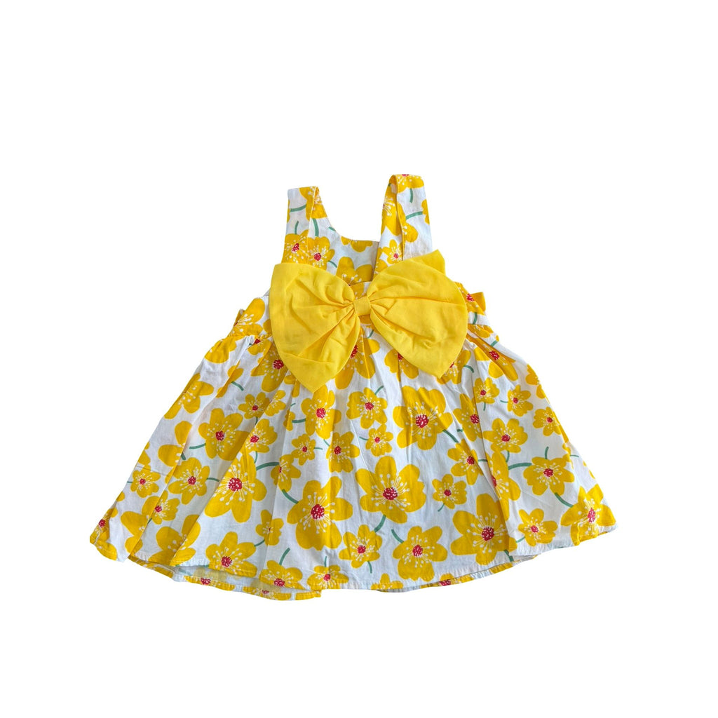 8M White & yellow poppy bow back cotton dress