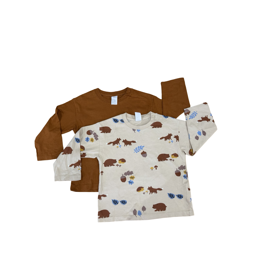 1-2Y 2pc Rust & Wood animal theme long sleeve shirts - H & M