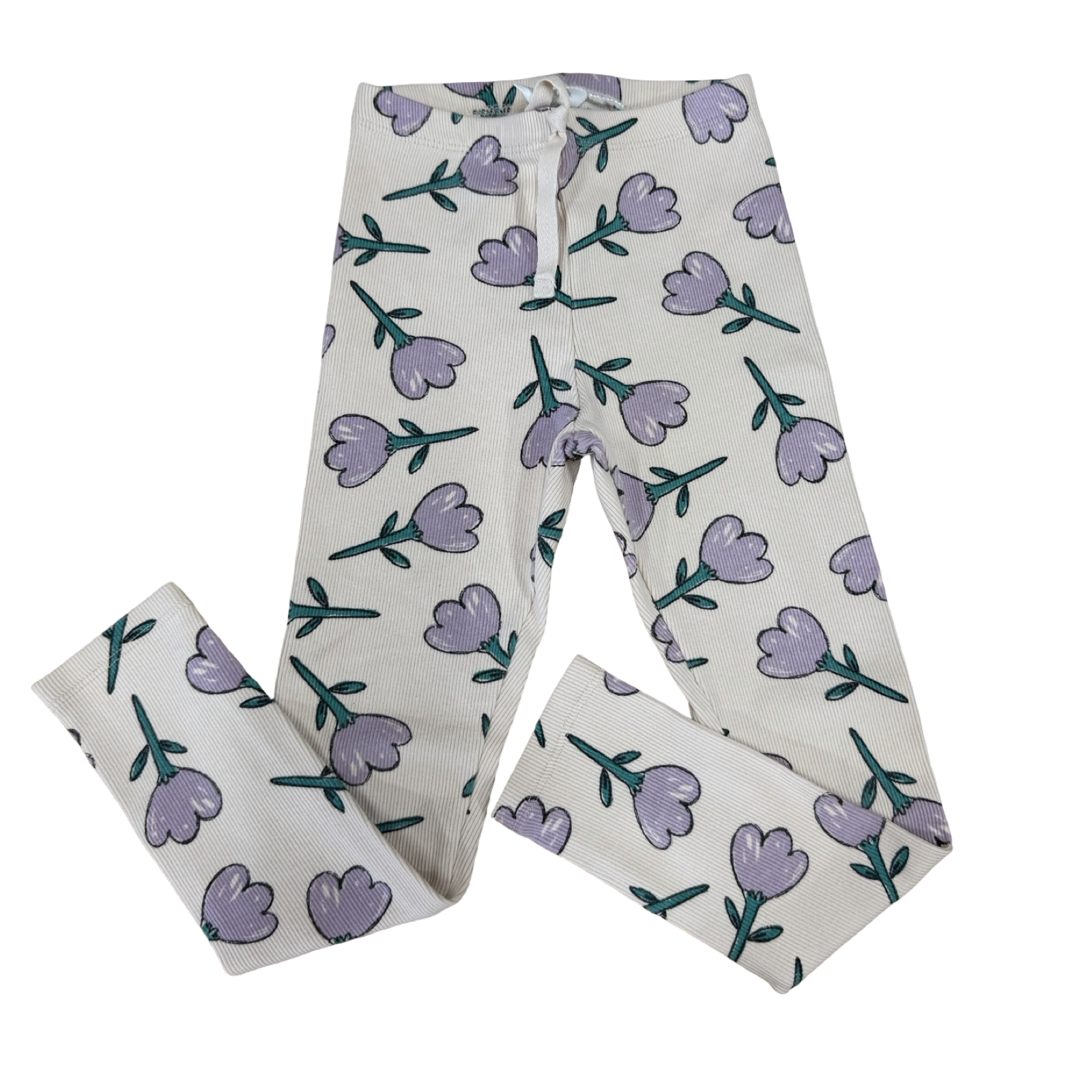 5-6Y Floral Ribbed purple & Green flower leggings - Zara