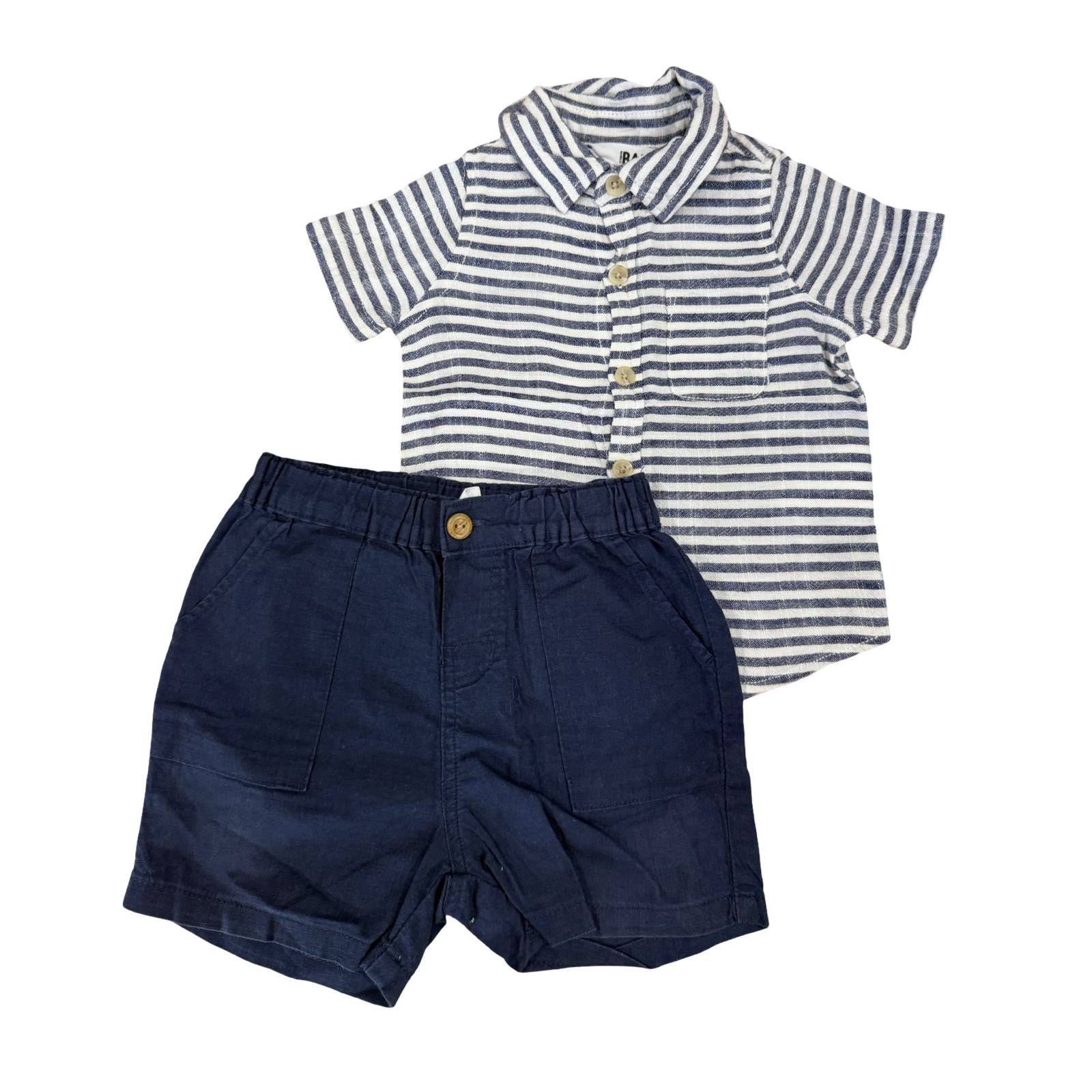 6-12M 2pc Navy & White Chino & buttoned shirt set - Cotton On