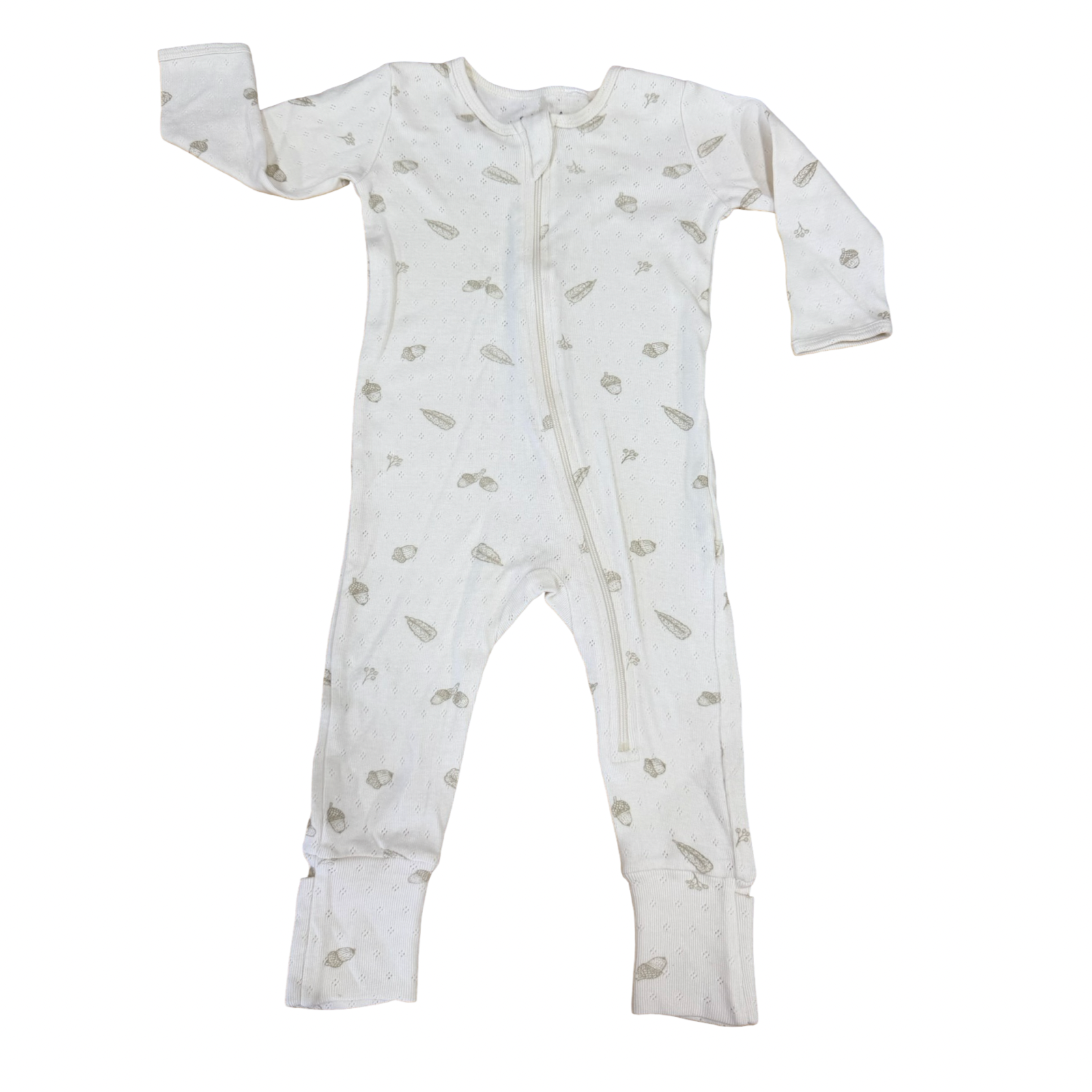 6-12M Beige classic printed cotton onesie with zip - Wilson & Frenzy Australia
