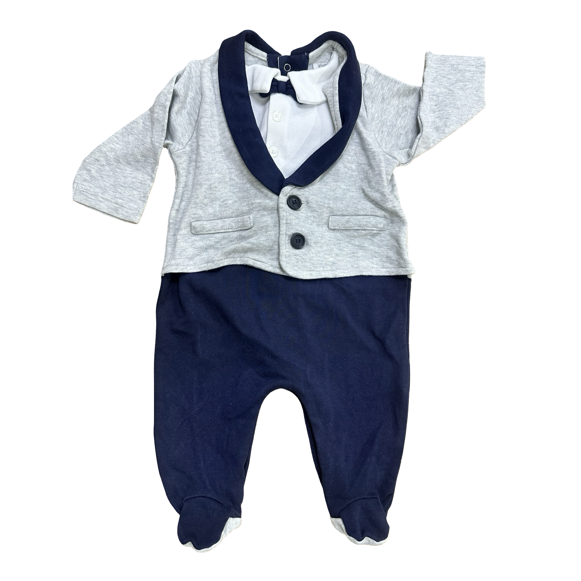 0-3M Navy & grey formal onesie with bowtie - mamas & papas