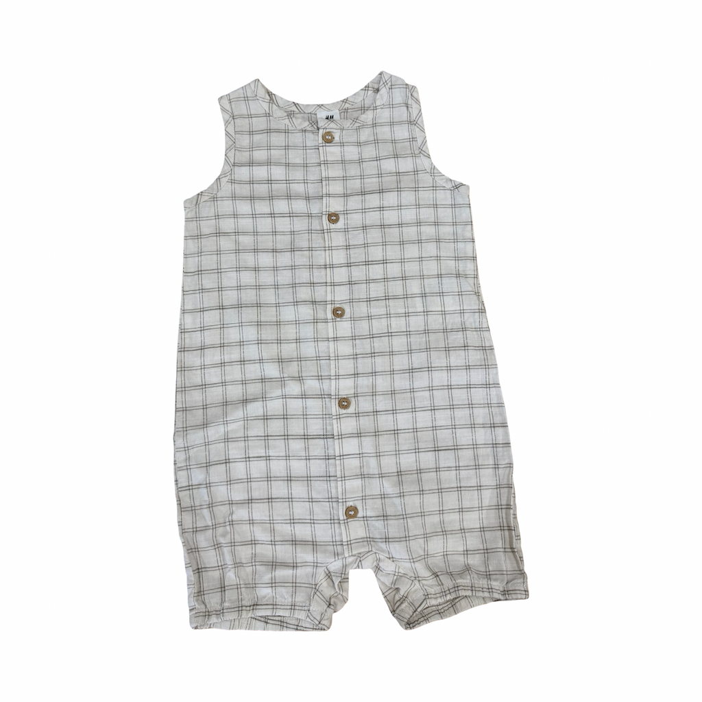 6-12M Cream & Light Brown buttoned classic romper - H & M
