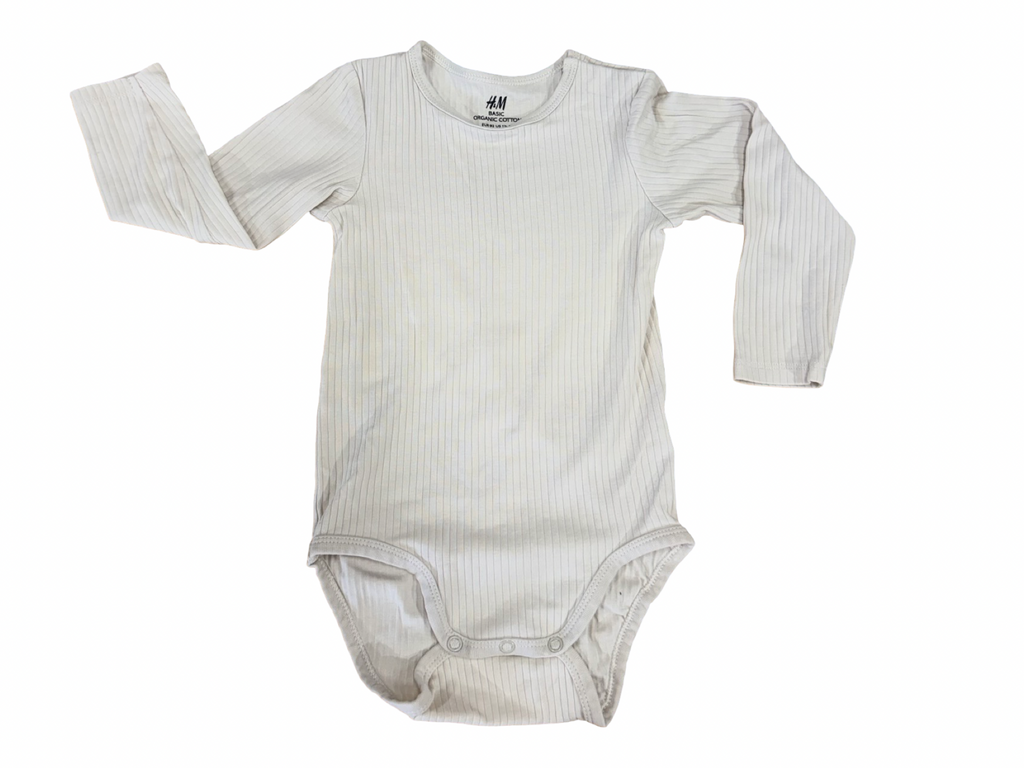 1-2Y Cream Ribbed long sleeve bodysuit - H & M
