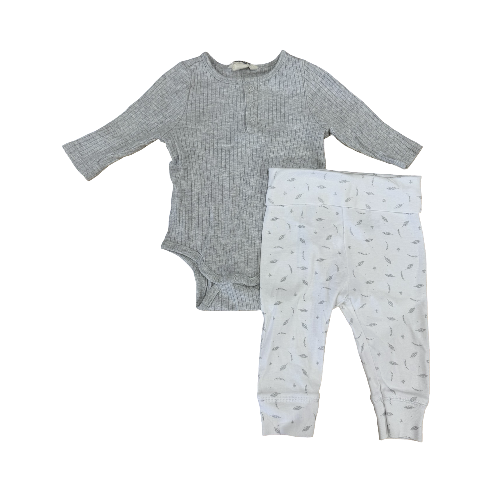 3-6M 2pc grey & white ribbed bodysuit & leggings - Cotton Road