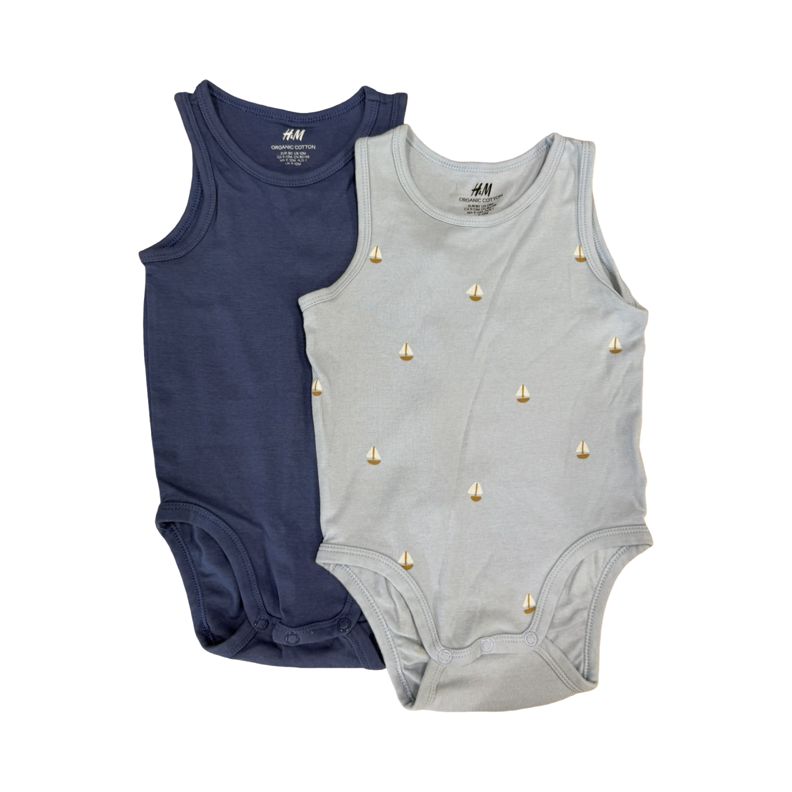 6-12M 2pc Blue Sleeveless bodysuit - H & M