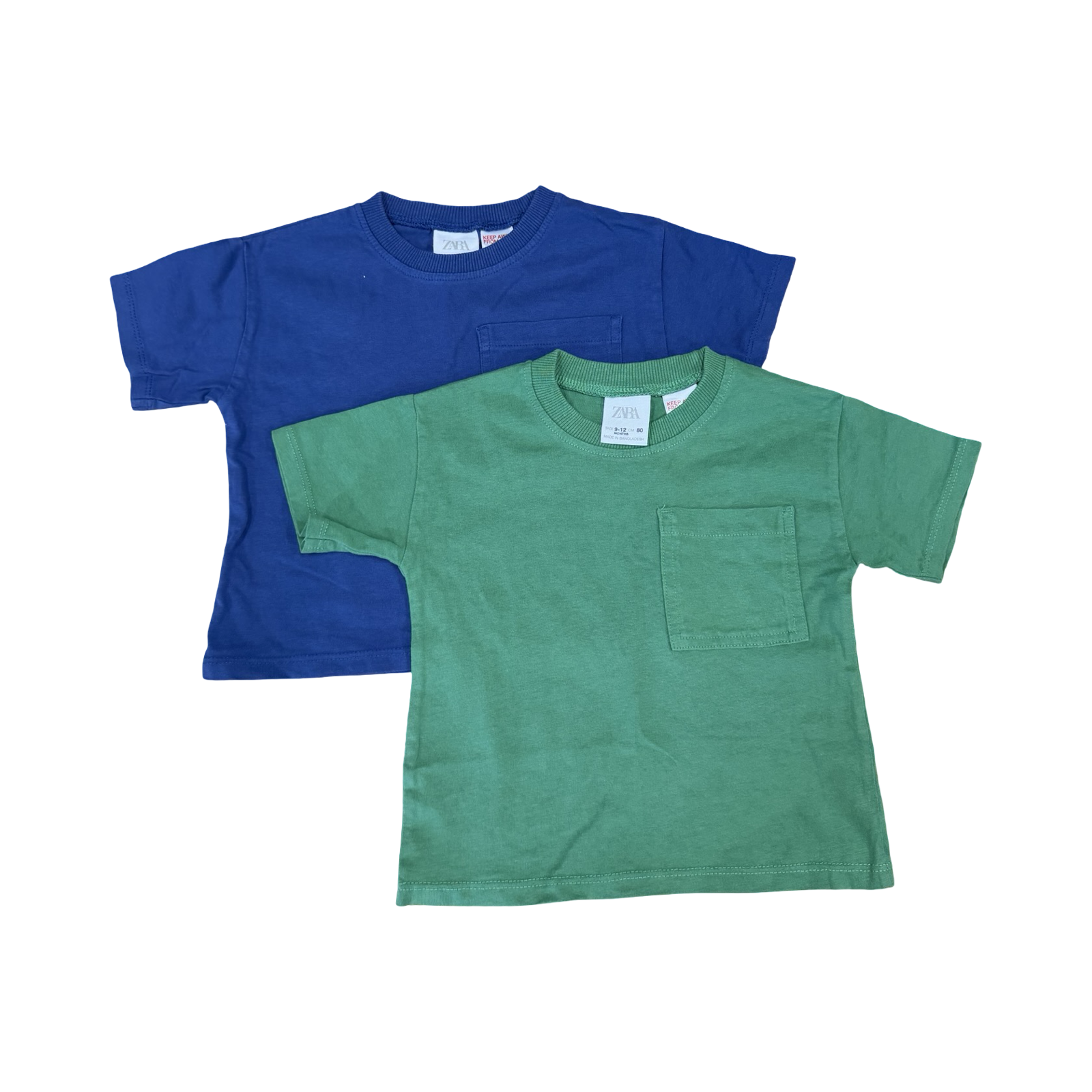 6-12M 2pc green & Blue T-Shorts with Pockets - Zara