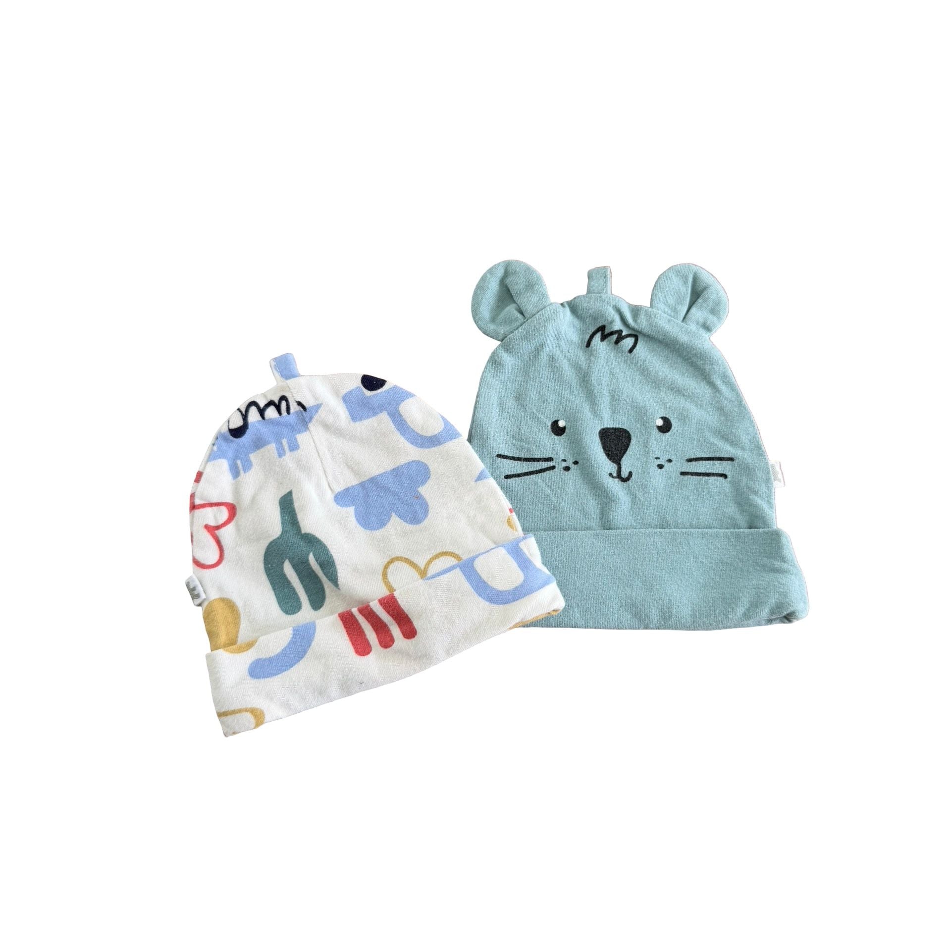 Newborn teal mouse & multicoloured beanies - Woolworths
