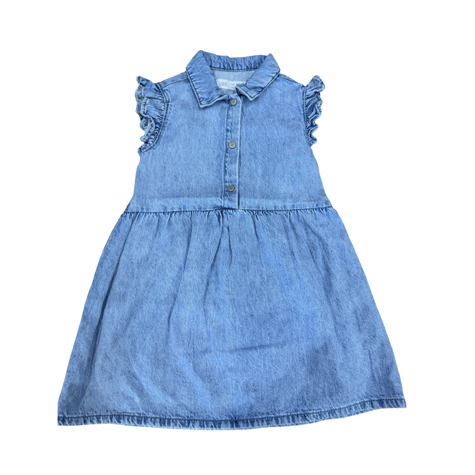 4-5Y Denim dress with collar and frill should detail - Zara