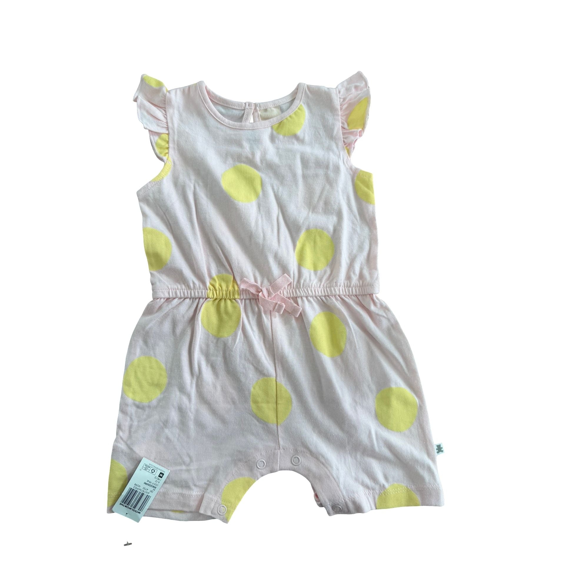 6-12M NEW light pink & yellow dotted romper - Woolworths