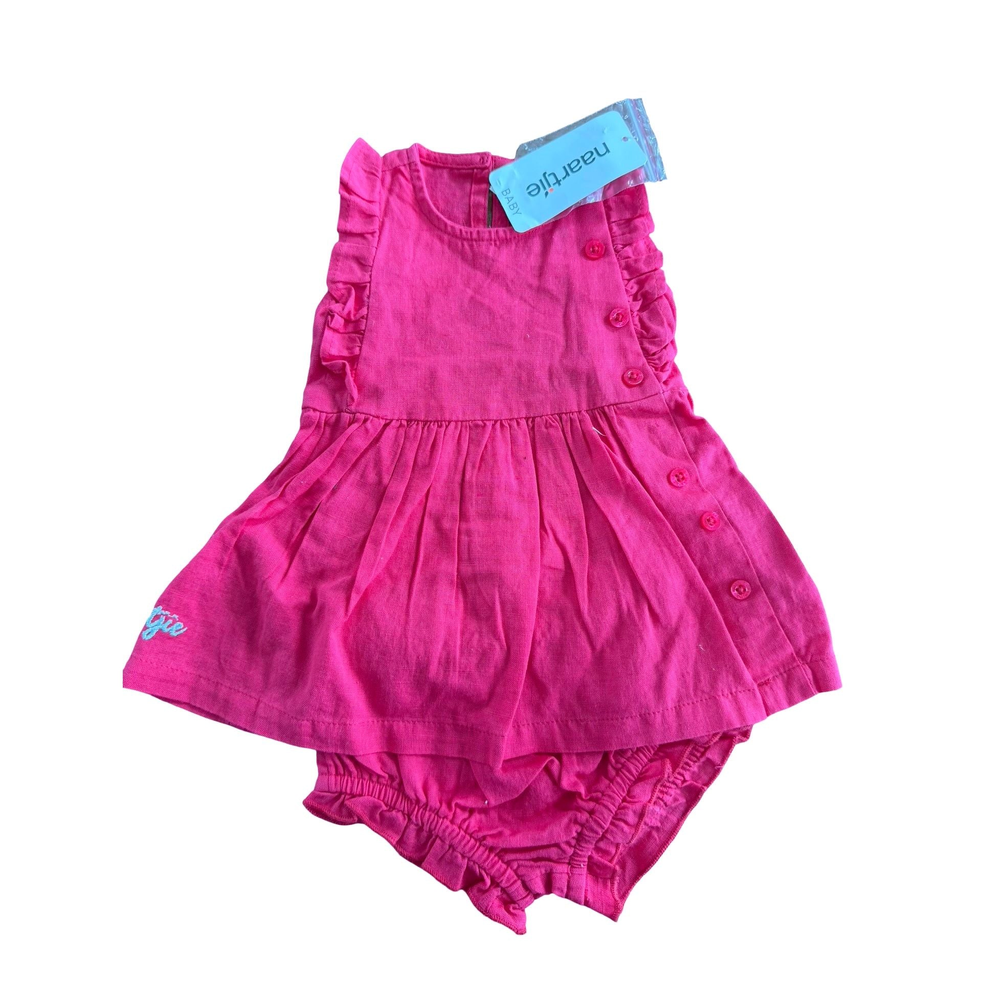 0-3M NEW Cerise linen blend dress & bloomer - Naartjie