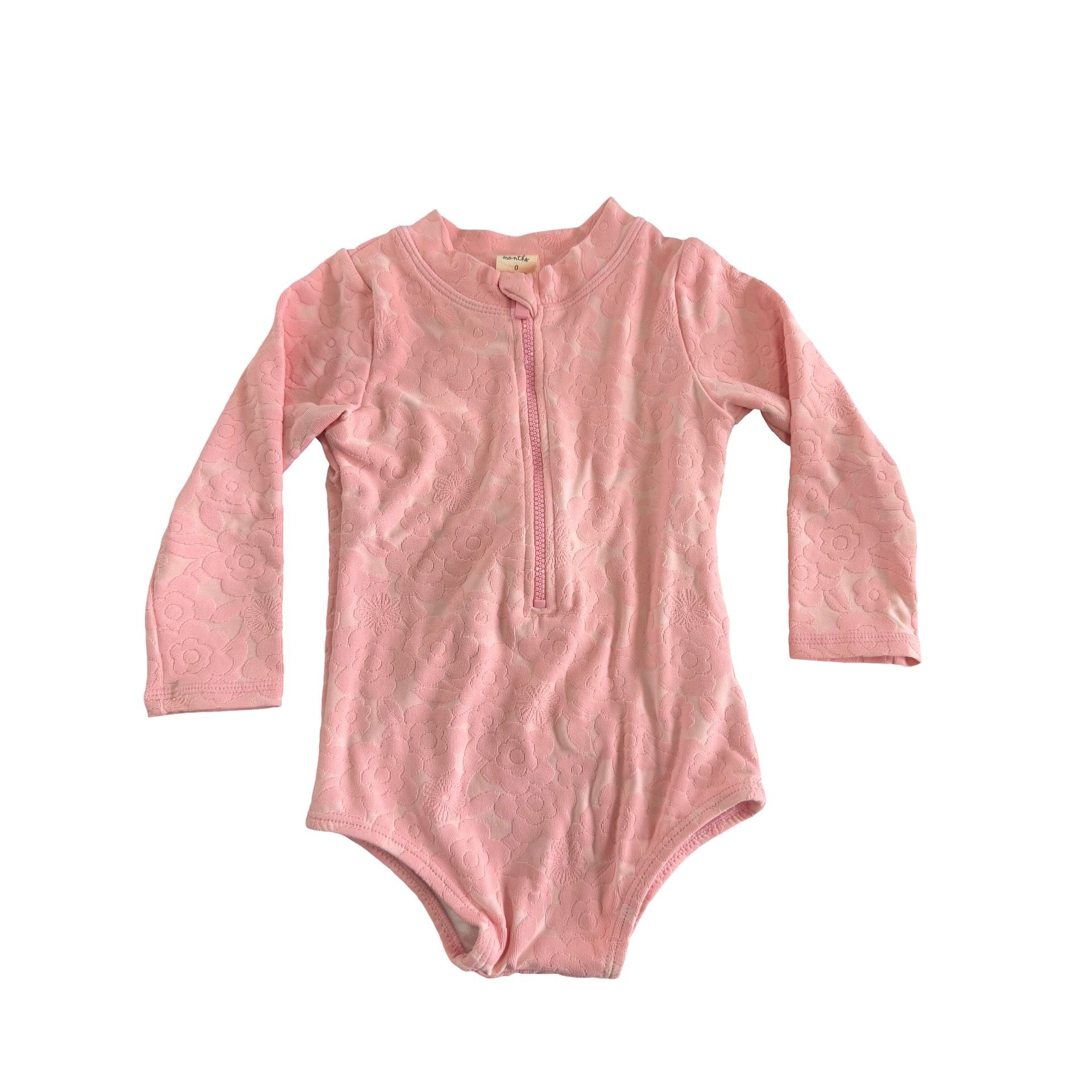 6-12M NEW Pink terry embossed flower swimsuit - Cotton On